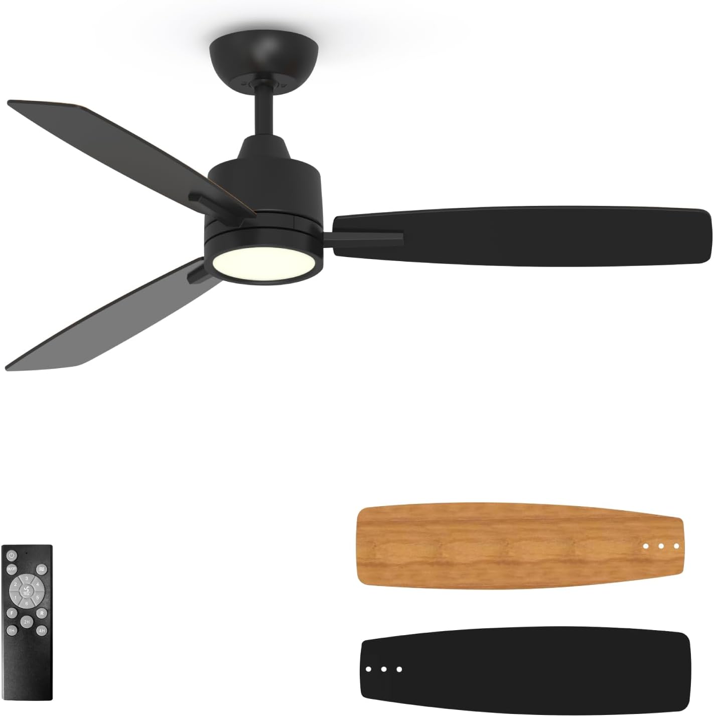 3 Blades Modern Ceiling Fan with LED Lights, 3 Color Temperature