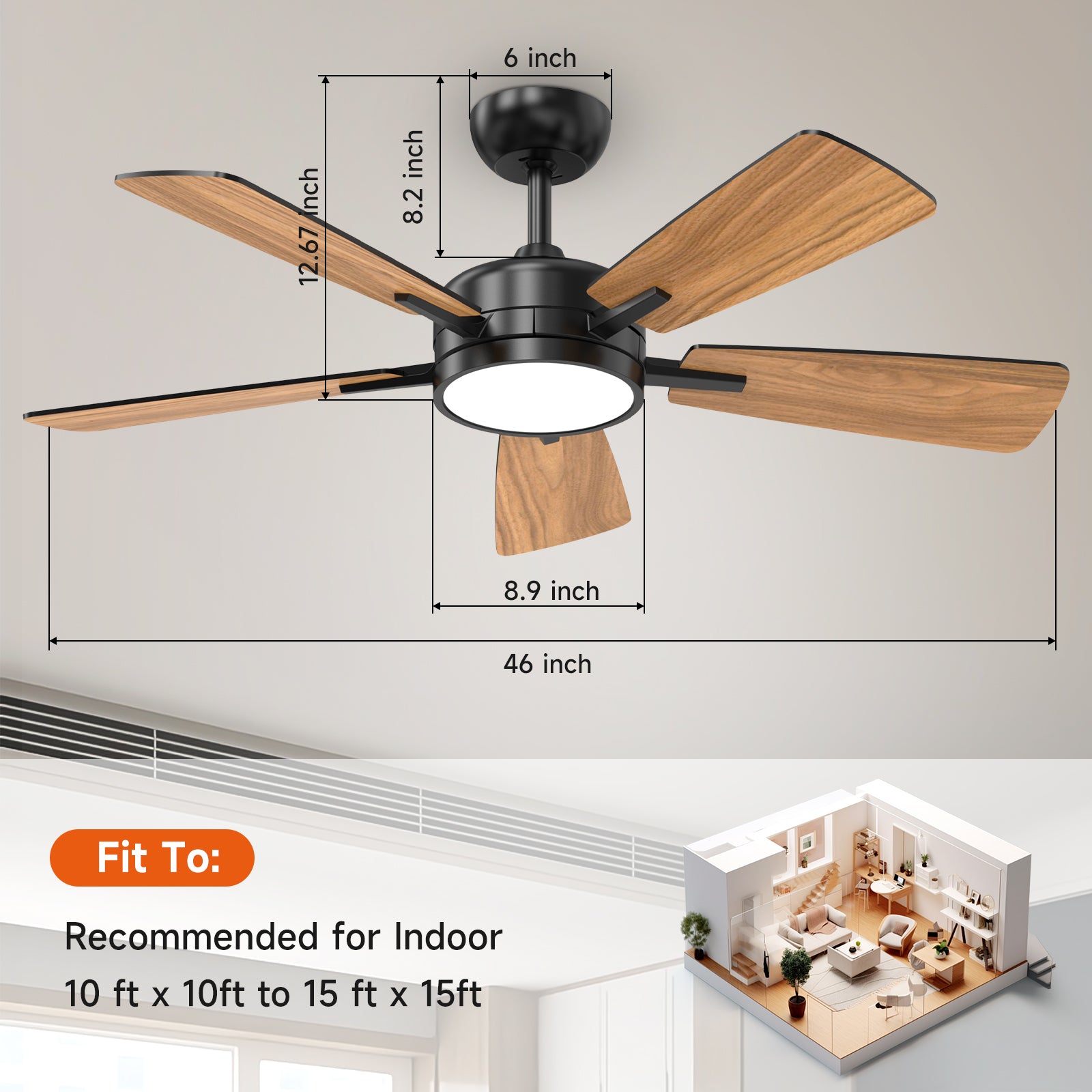46 Inch Dimmable Reversible Downrod Ceiling Light
