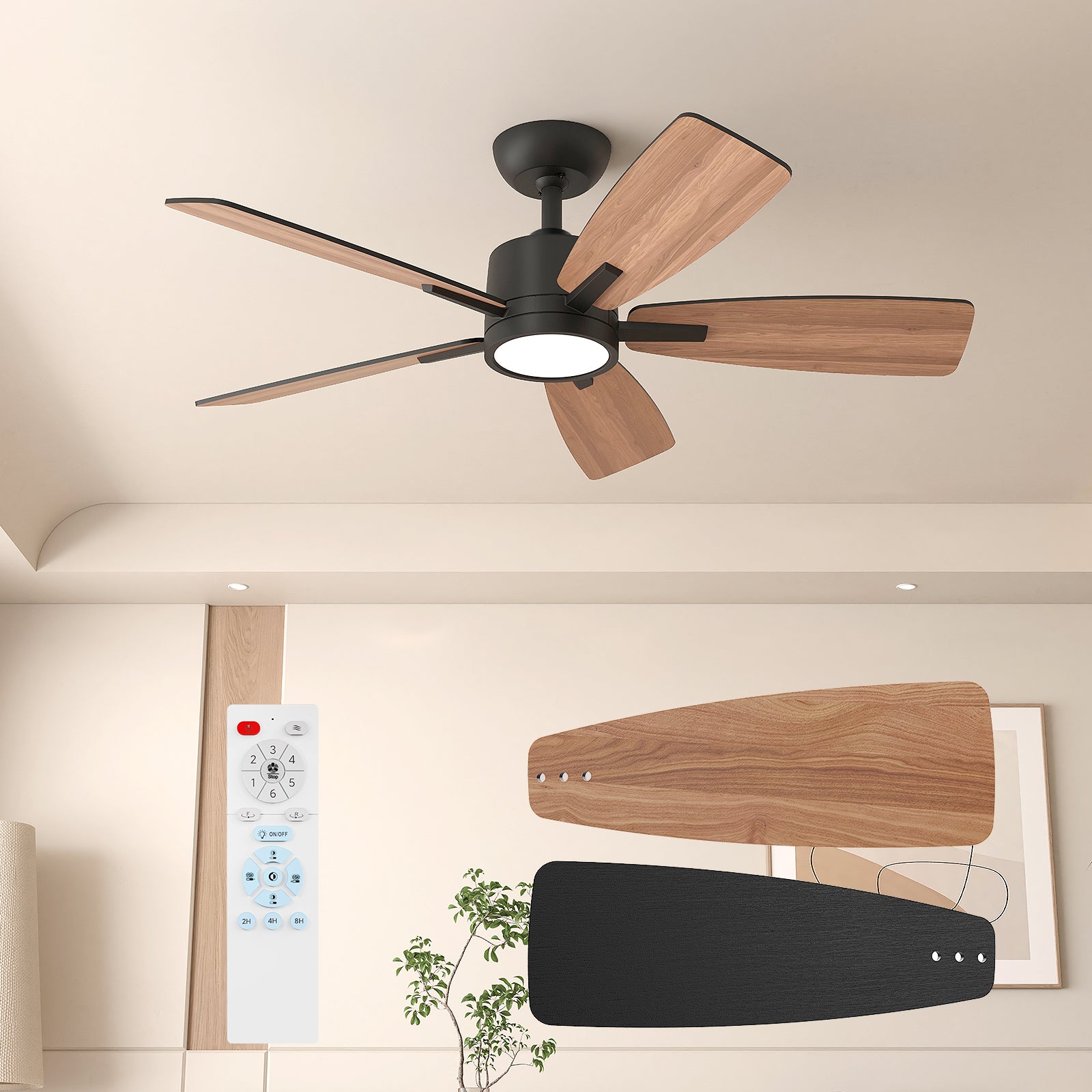 42 Inch Downrod Dimmable Ceiling Fan with Remote Control