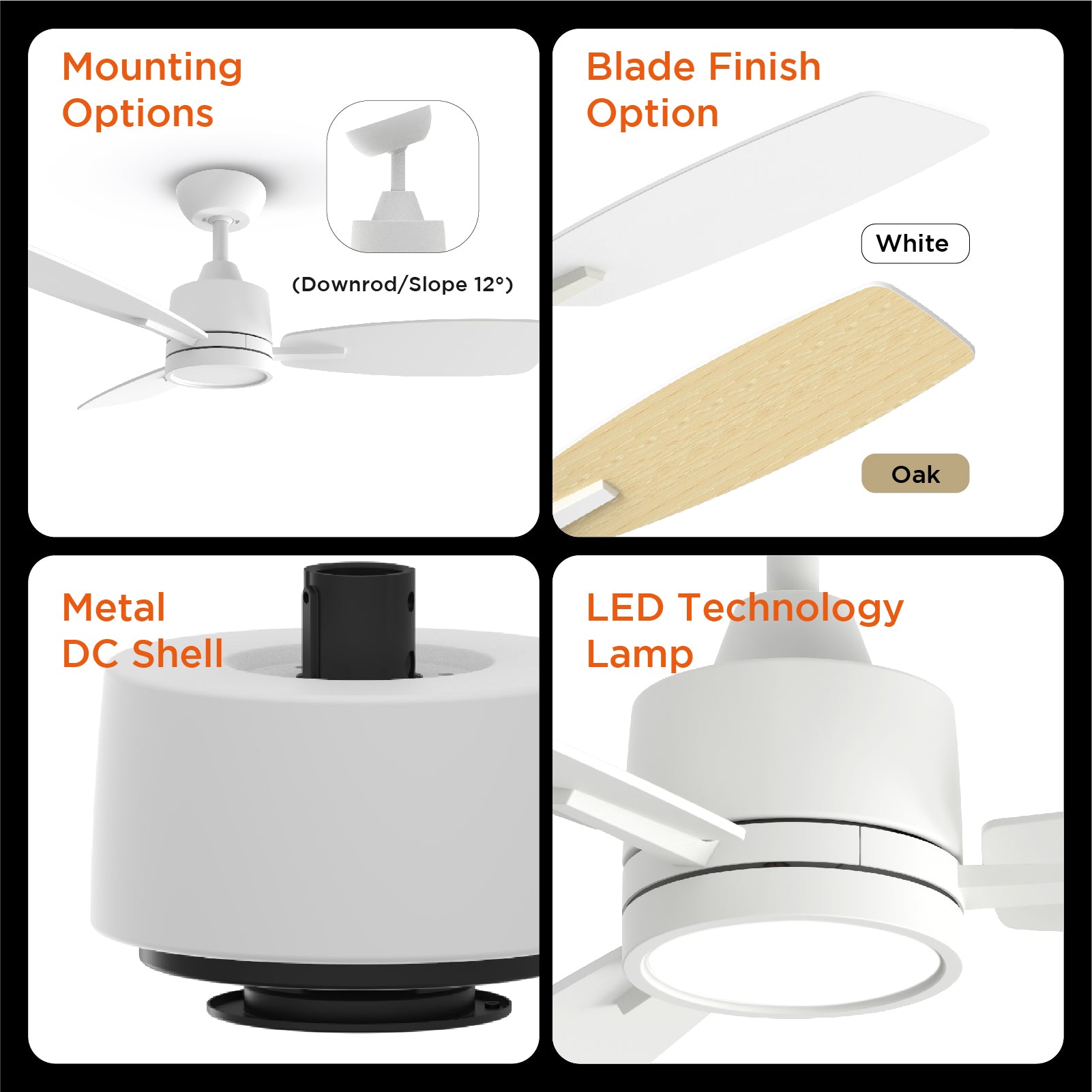 3 Blades Modern Ceiling Fan with LED Lights, 3 Color Temperature
