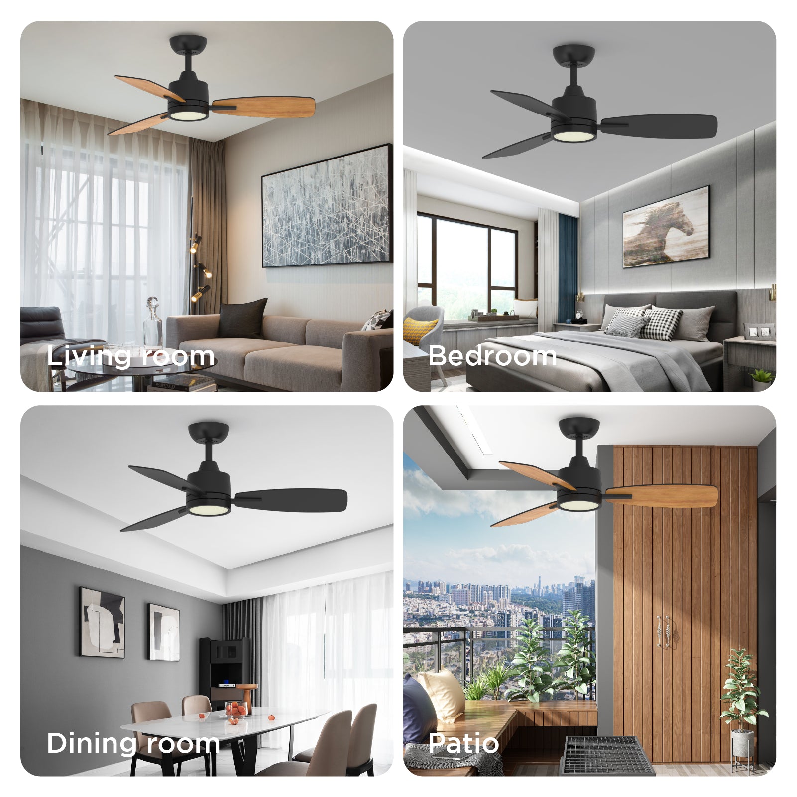 3 Blades Modern Ceiling Fan with LED Lights, 3 Color Temperature