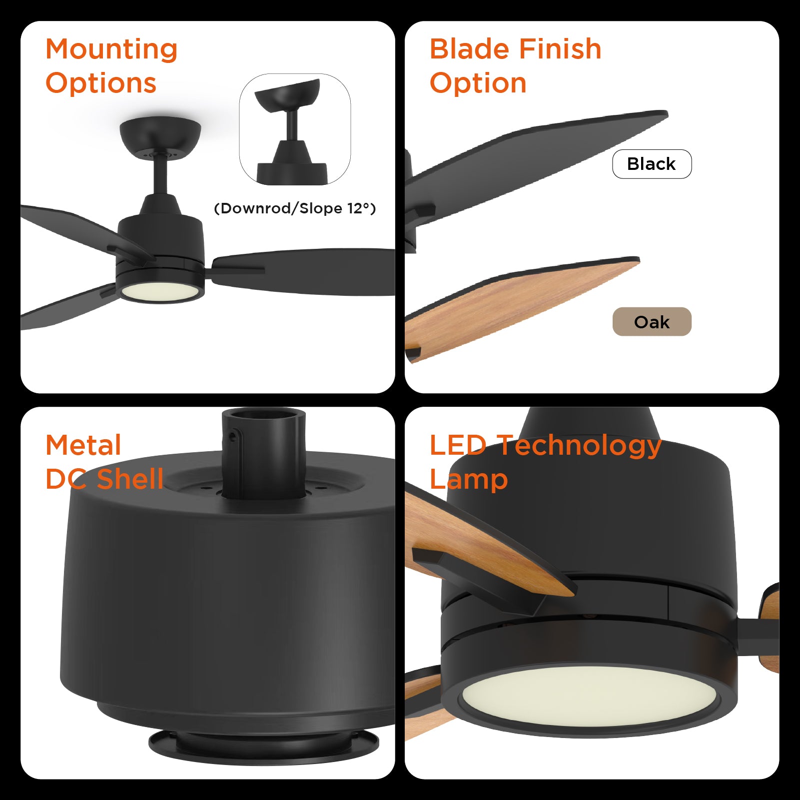3 Blades Modern Ceiling Fan with LED Lights, 3 Color Temperature