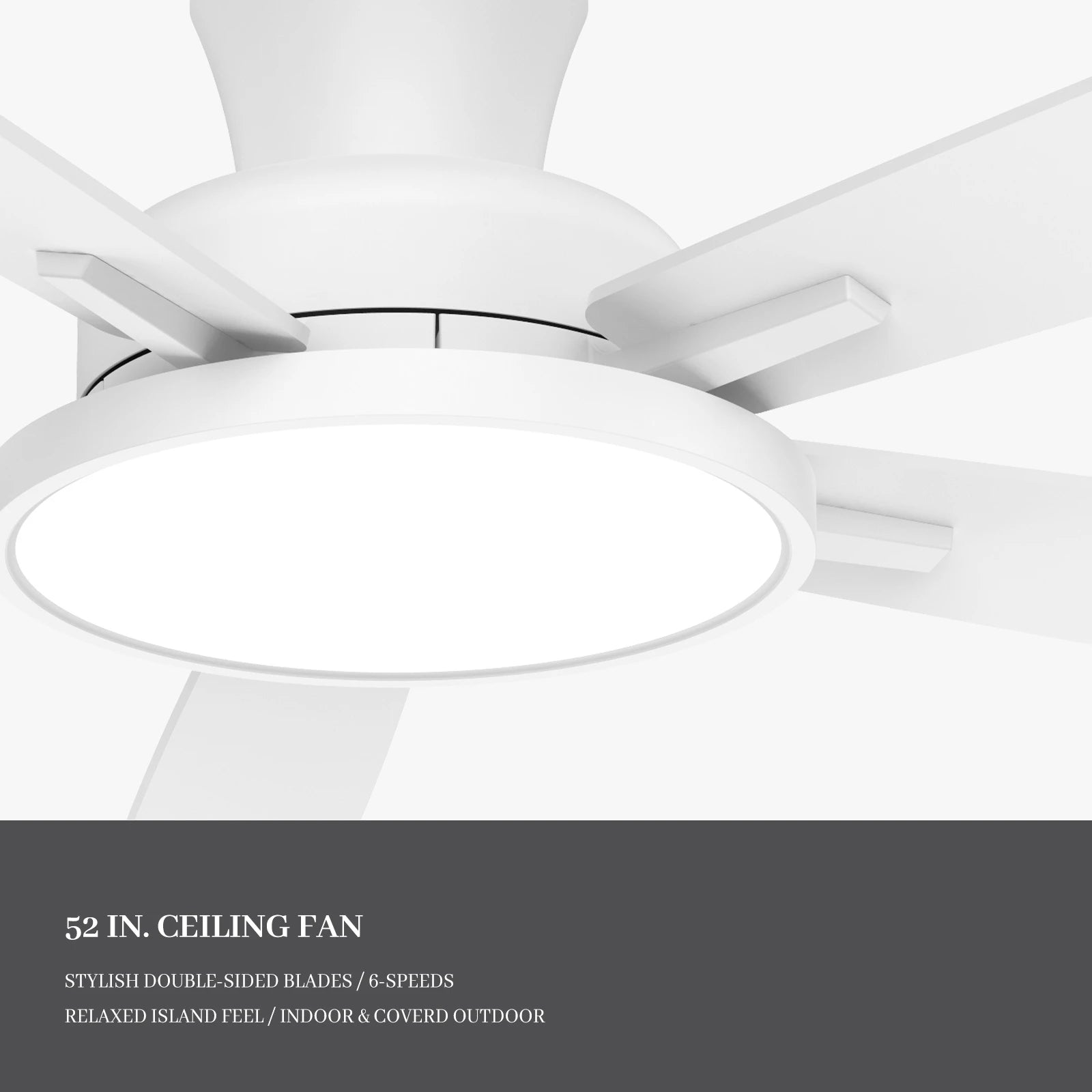 52 inch Indoor Ceiling Fan with LED Light, Stepless 3 CCT