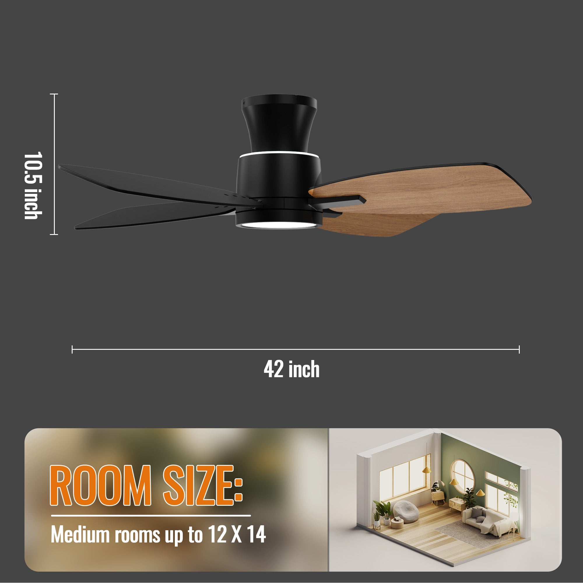 42 Inch LED Flush Mount Ceiling Fan with Remote Control