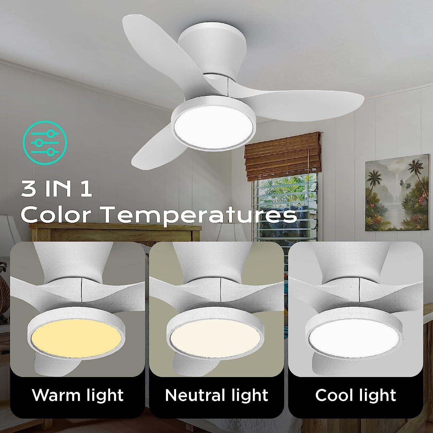 32 Inch Modern Ceiling Fan with Light