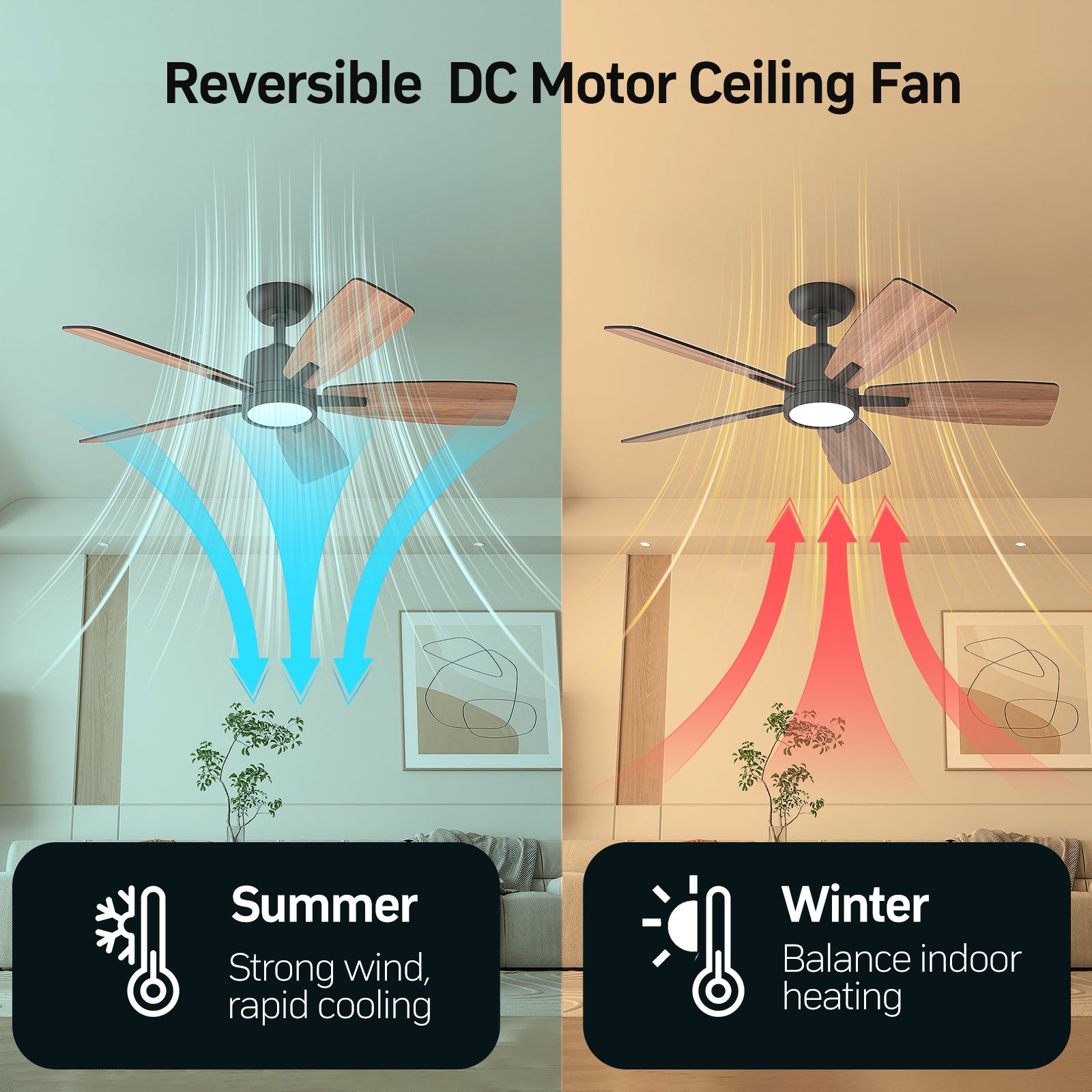 42 Inch Downrod Dimmable Ceiling Fan with Remote Control