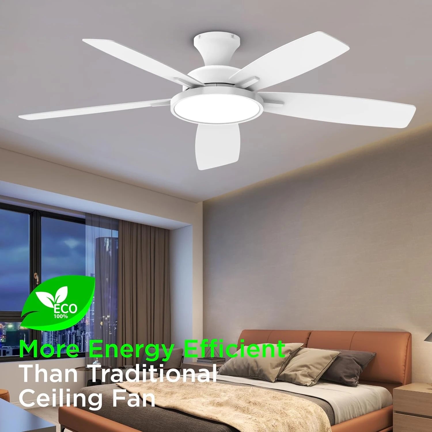 52 inch Indoor Ceiling Fan with LED Light, Stepless 3 CCT