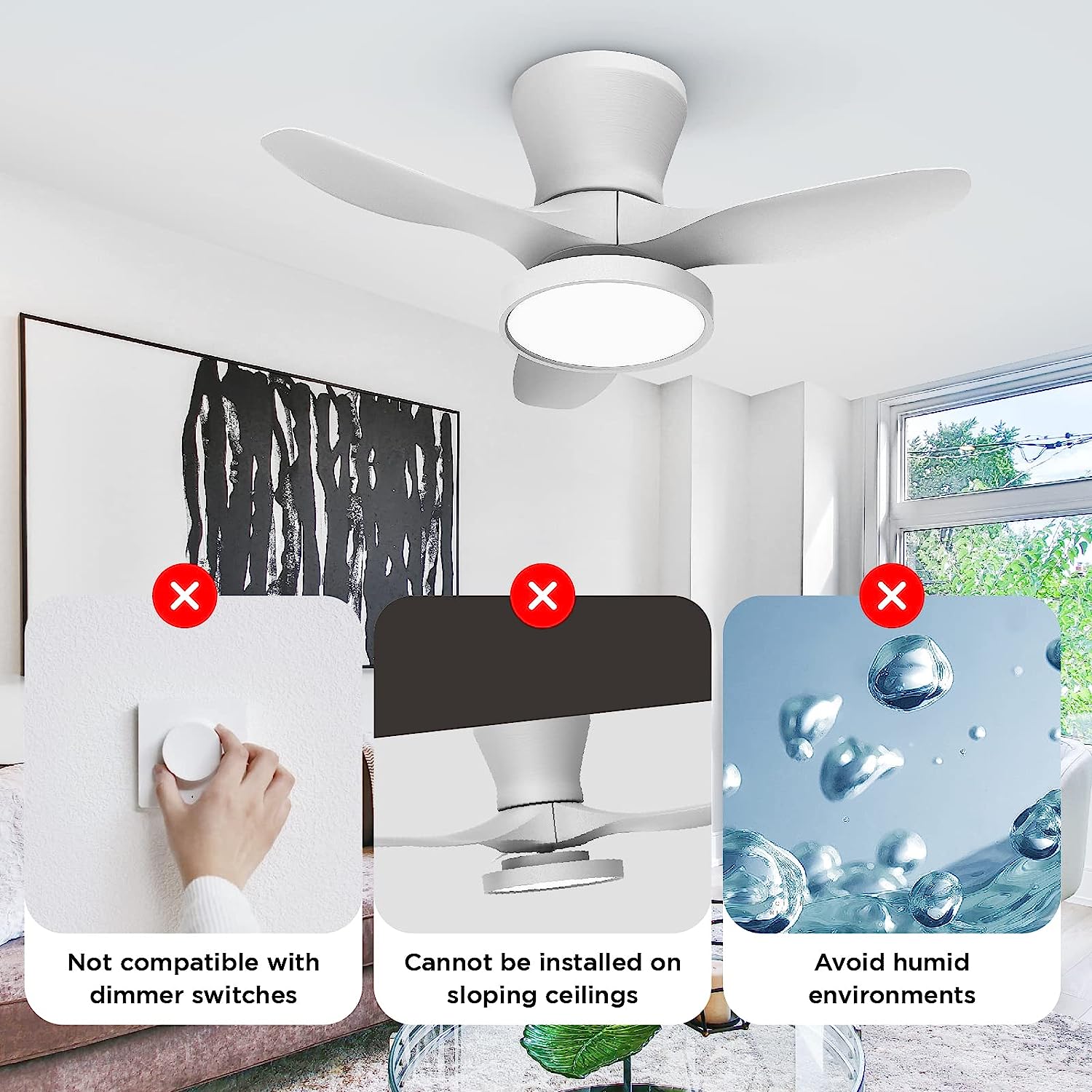 32 Inch Modern Ceiling Fan with Light