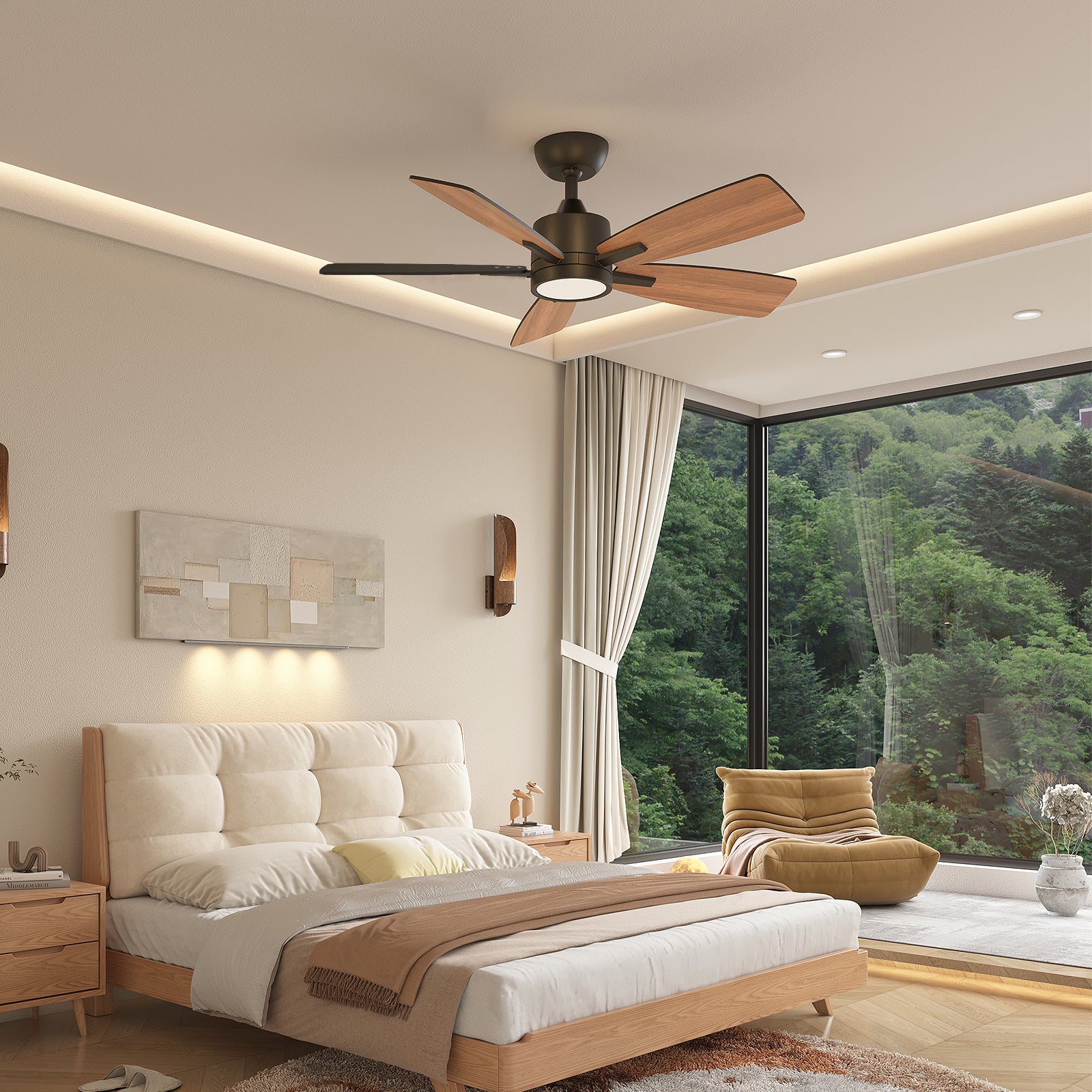 42 Inch Downrod Dimmable Ceiling Fan with Remote Control
