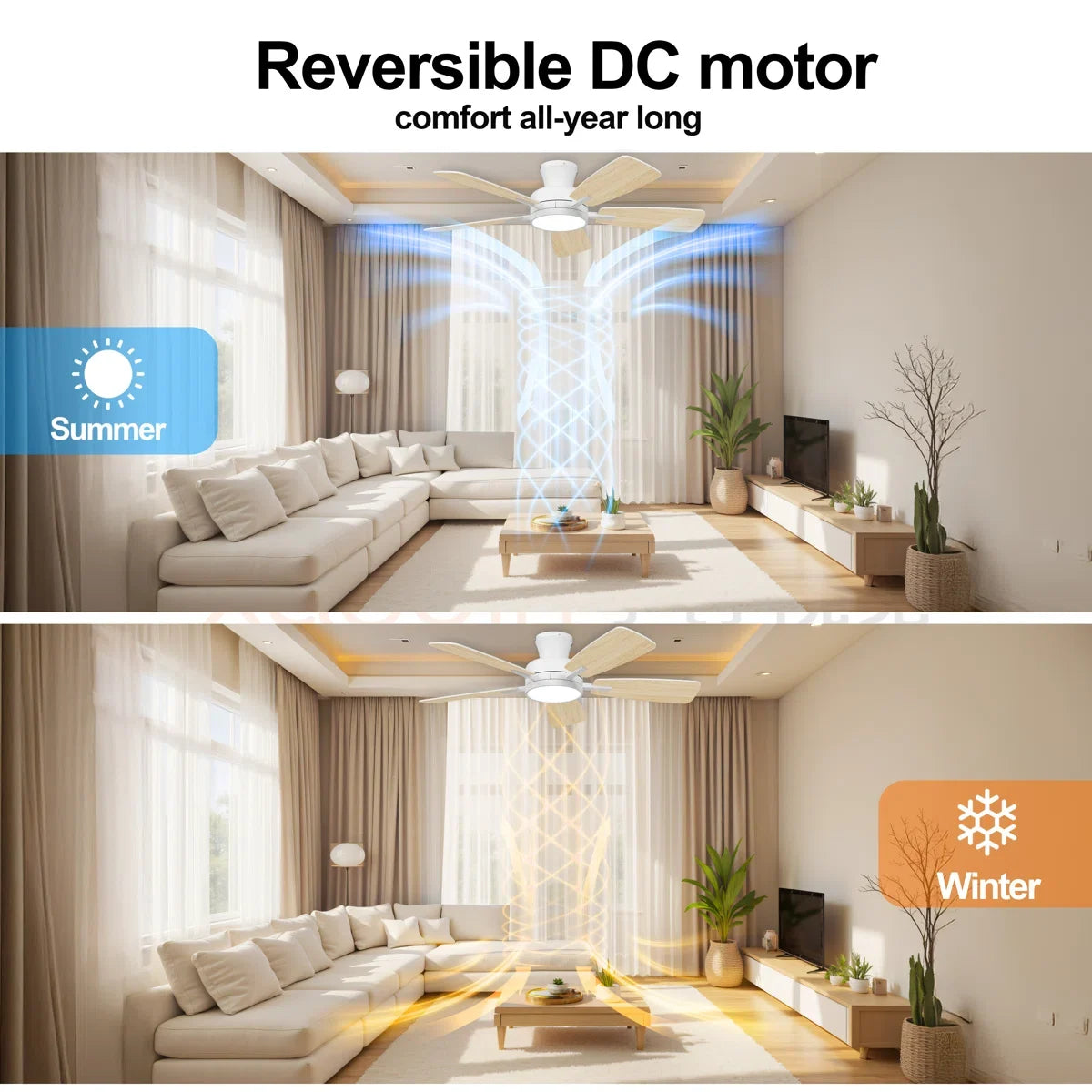 46 Inch Dimmable Reversible Flush Mount Ceiling Light