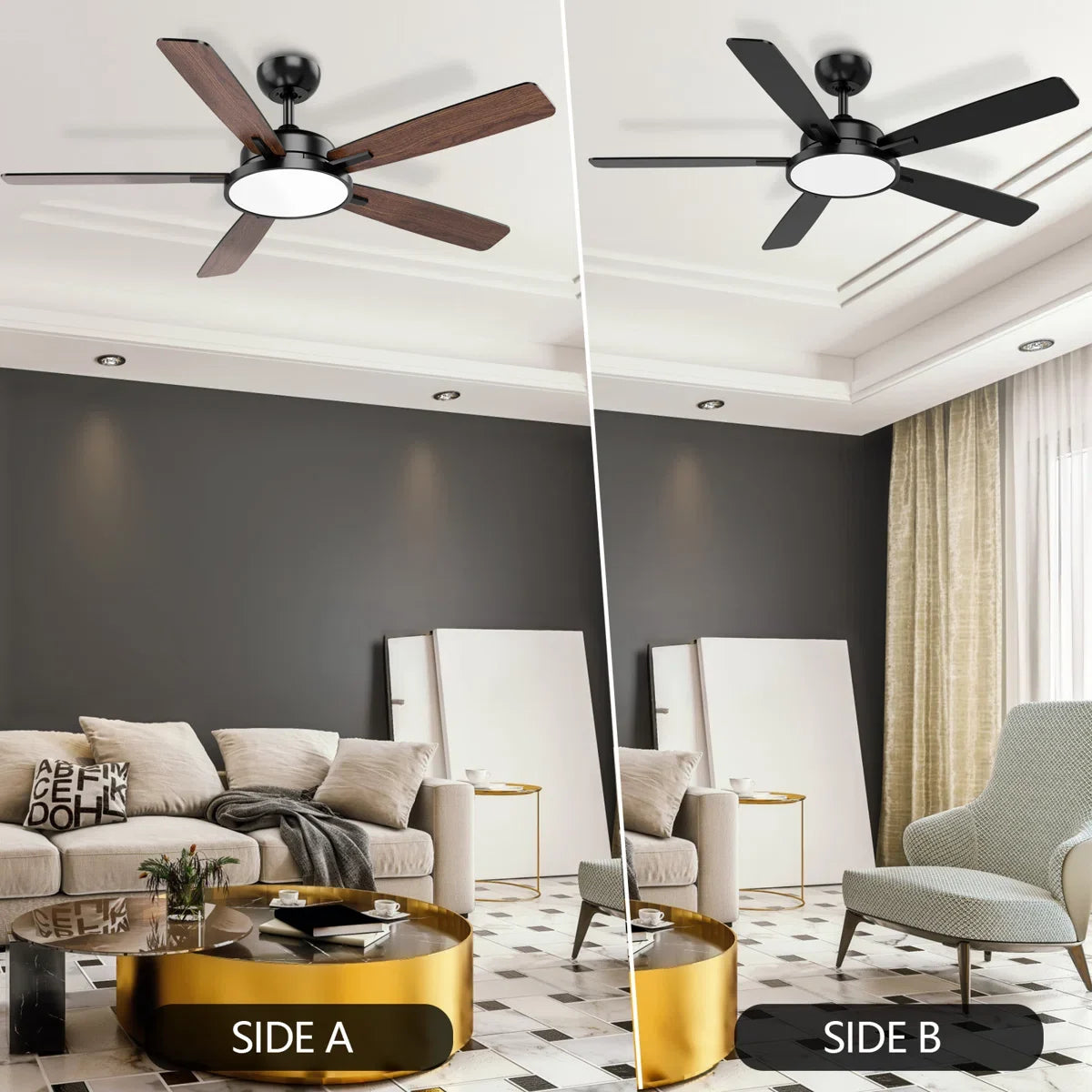 Smart 5 Blades Downrod Fan Lighting with Remote Control