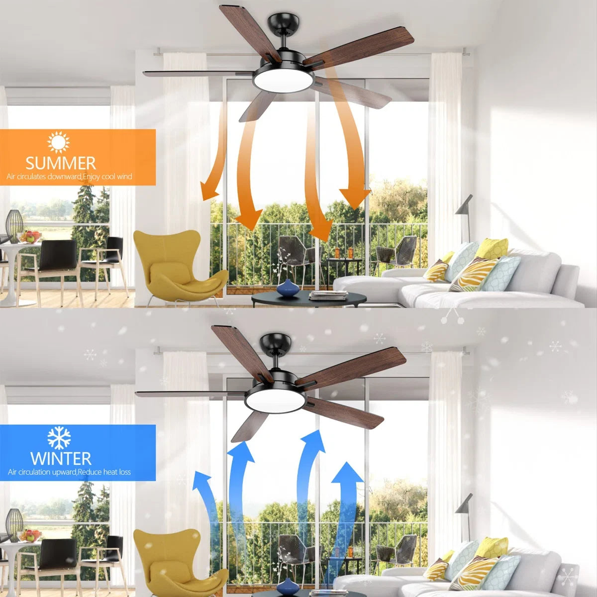 Smart 5 Blades Downrod Fan Lighting with Remote Control