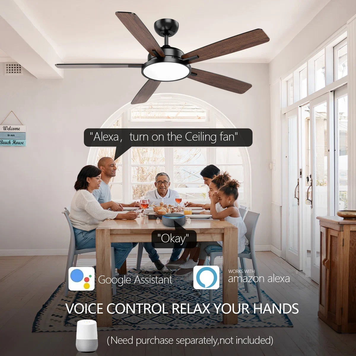 Smart 5 Blades Downrod Fan Lighting with Remote Control
