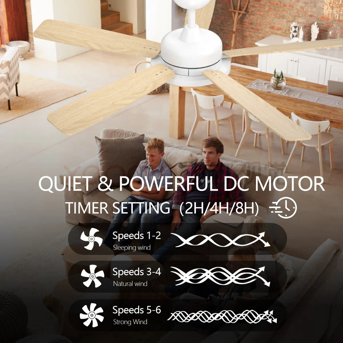 Smart 5 Blades Downrod Fan Lighting with Remote Control