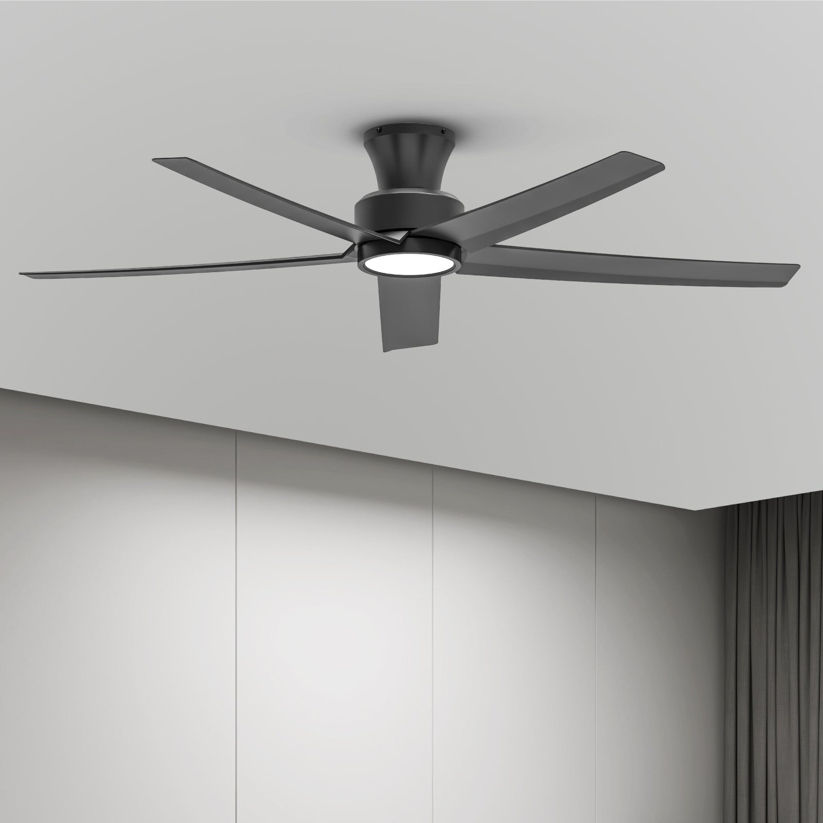 52-Inch Flush Mount Ceiling Fan with LED Lights