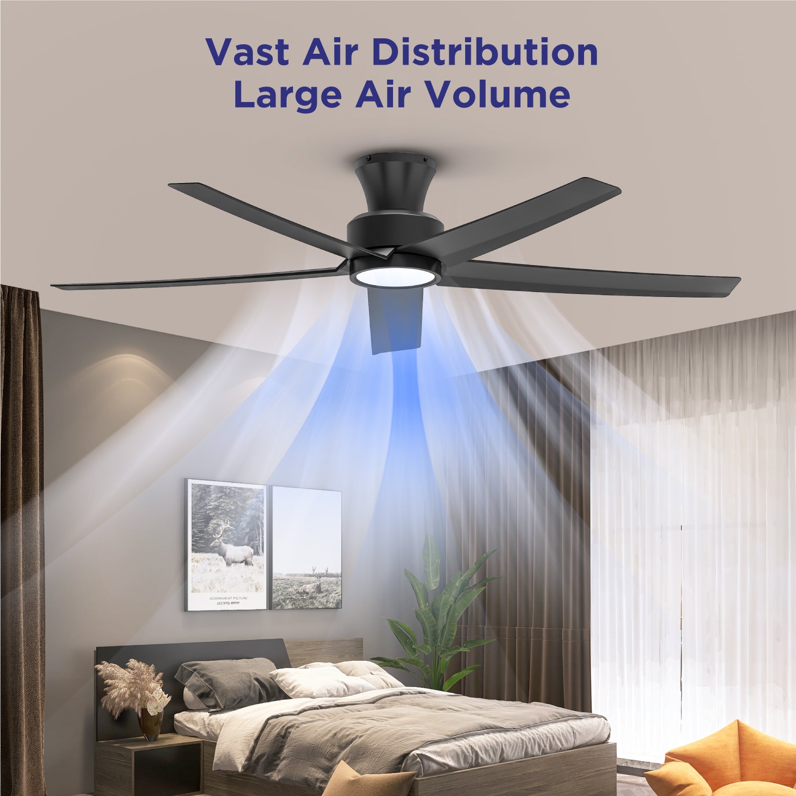52-Inch Flush Mount Ceiling Fan with LED Lights