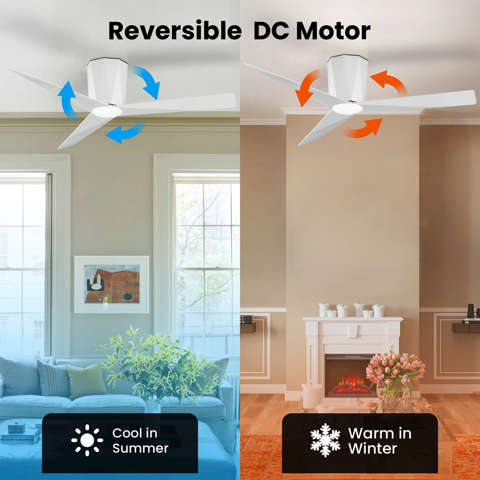 52 Inch Flush Mount Ceiling Fans with Led Dimmable Lights