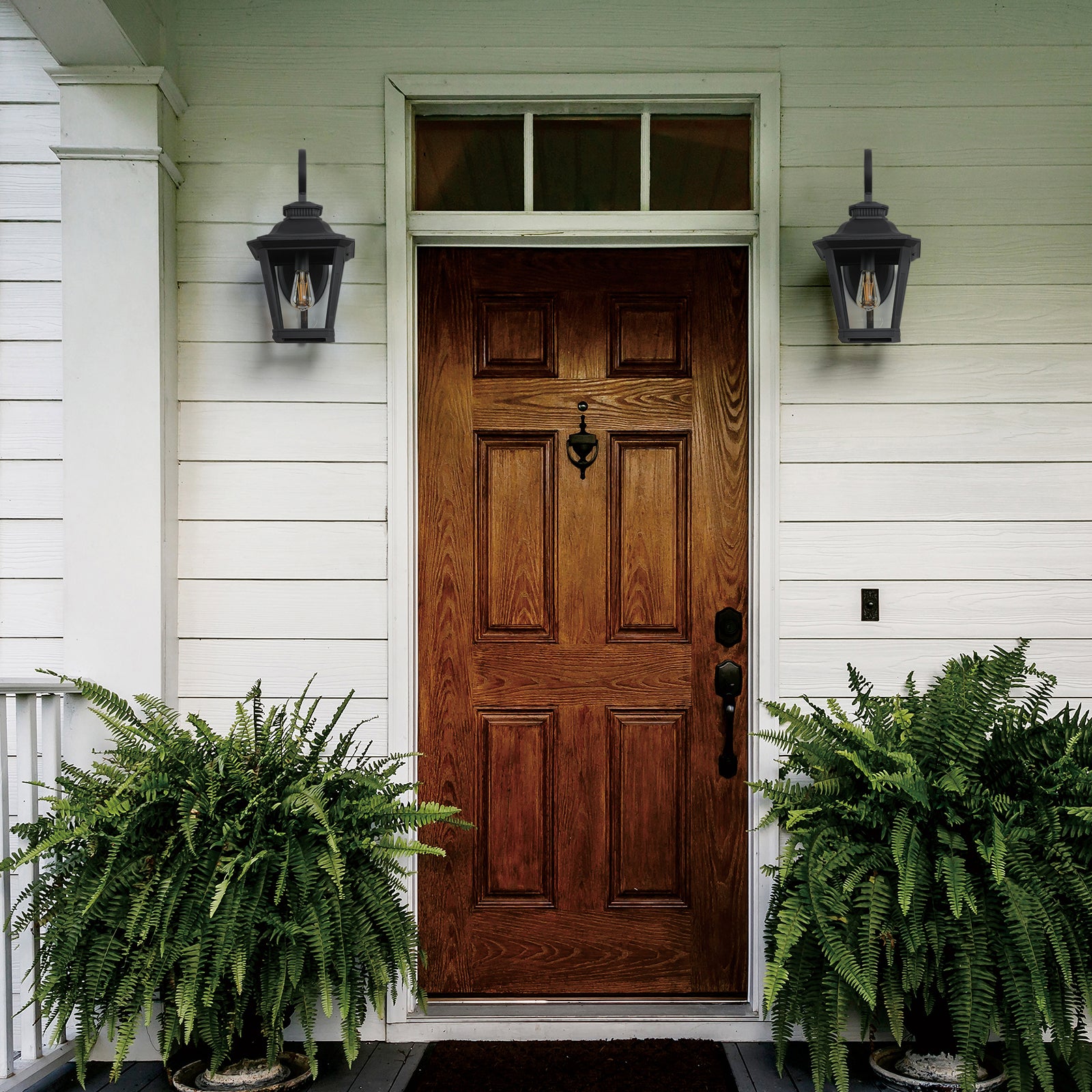 Black Waterproof Wall Sconce with Clear Glass Panels