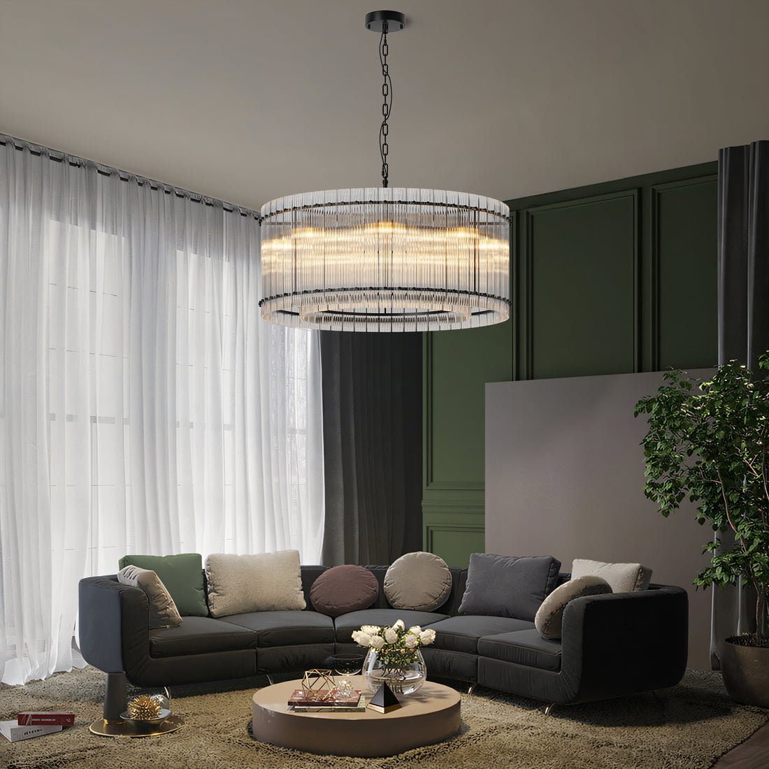 8 Lights Double Layer Drum Pendant Light Modern