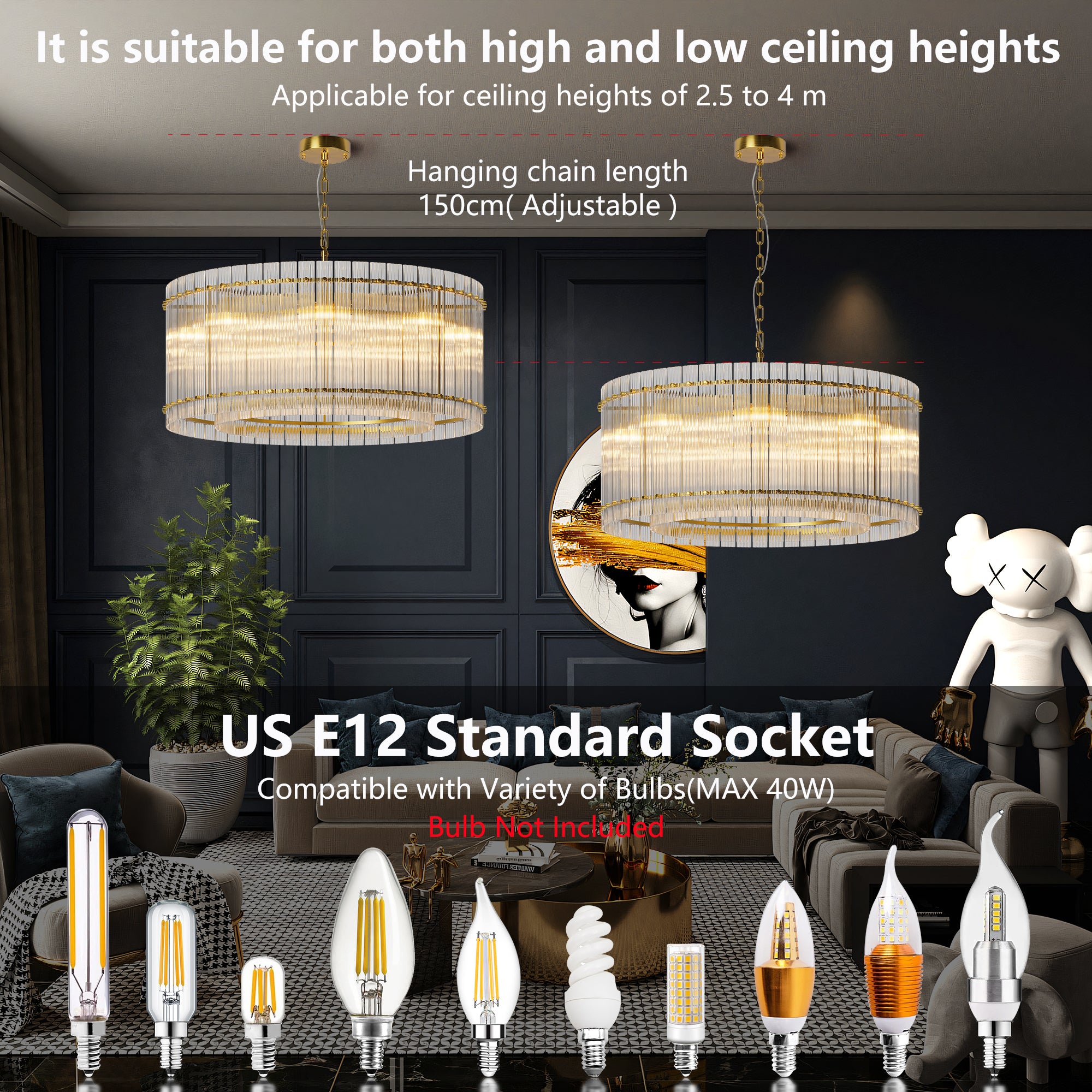 8 Lights Double Layer Drum Pendant Light Modern