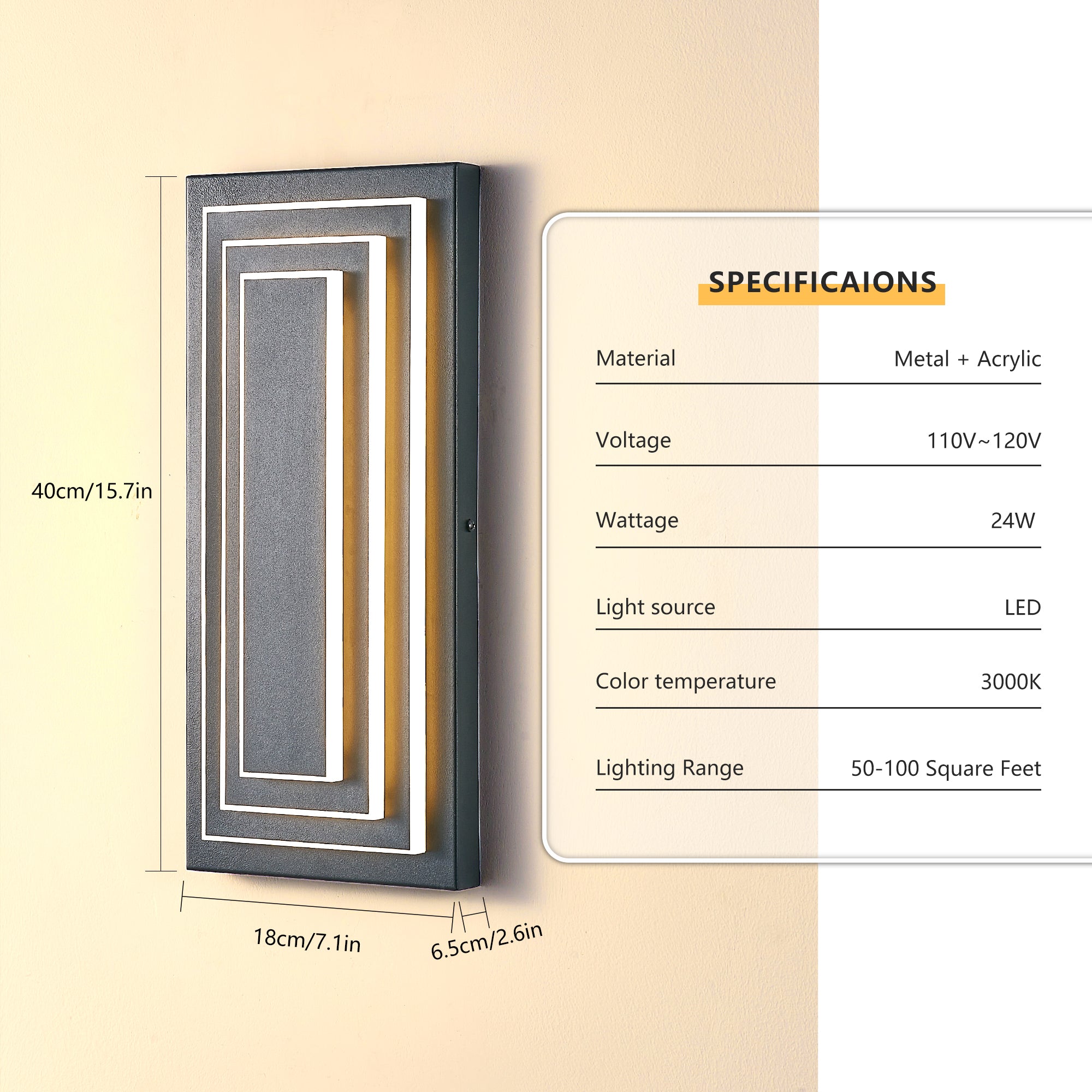 Modern Outdoor Wall Sconce Light, 2 Set