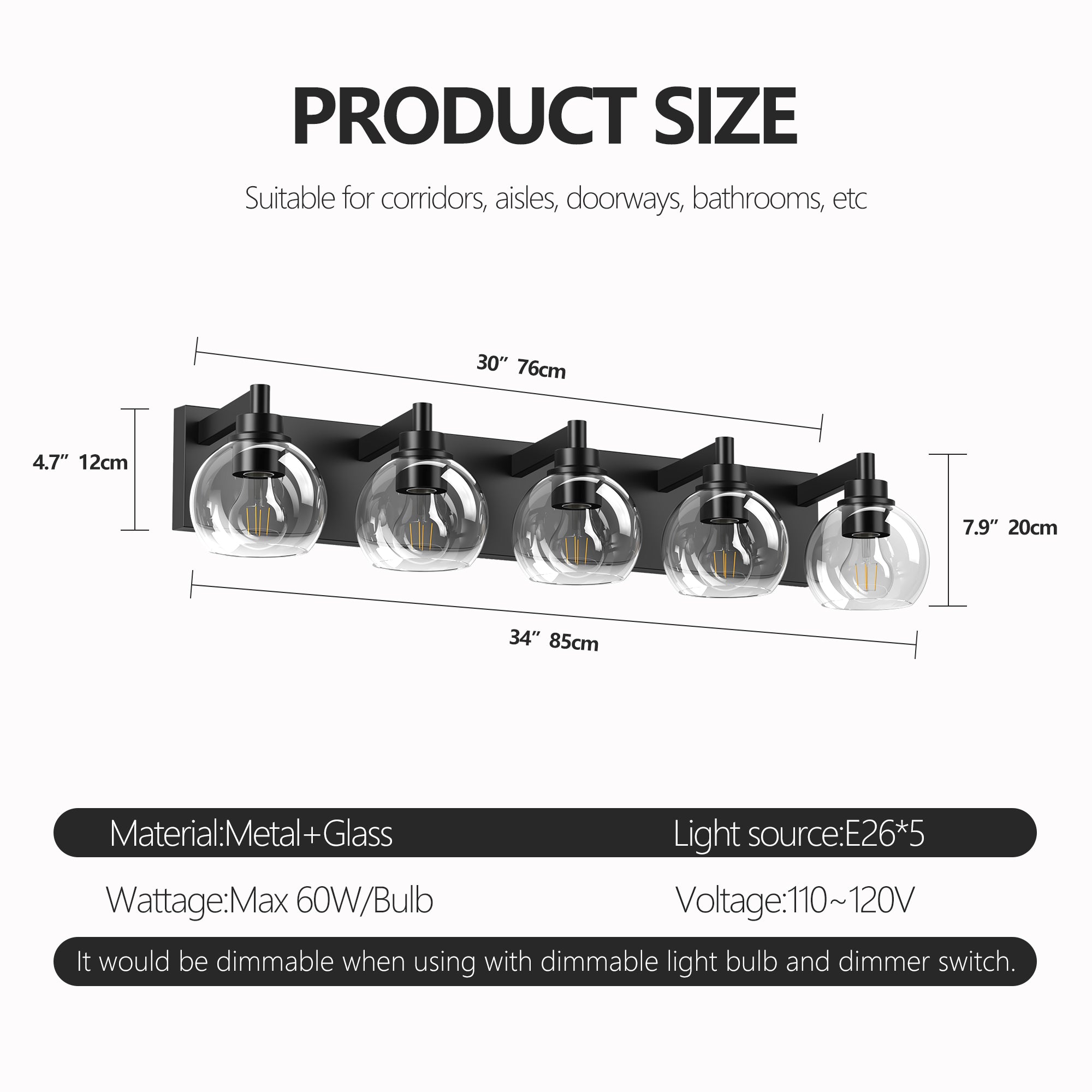 Modern Wall Sconces with Clear Glass Globe Shade