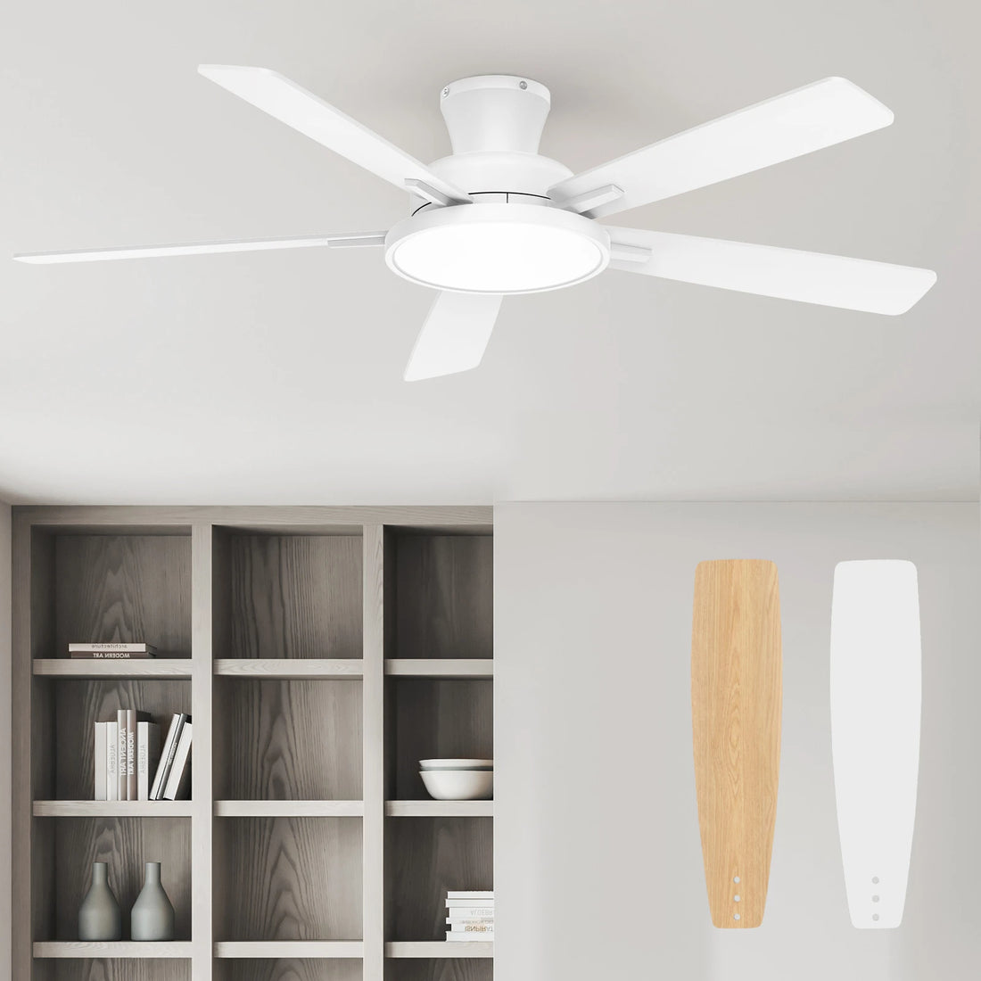 T5 52 inch Indoor Ceiling Fan with LED Light, Stepless 3 CCT