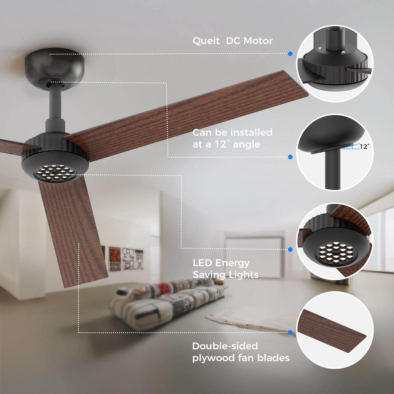 X3 52 Inch LED Ceiling Fan, Plywood Double Side Blades