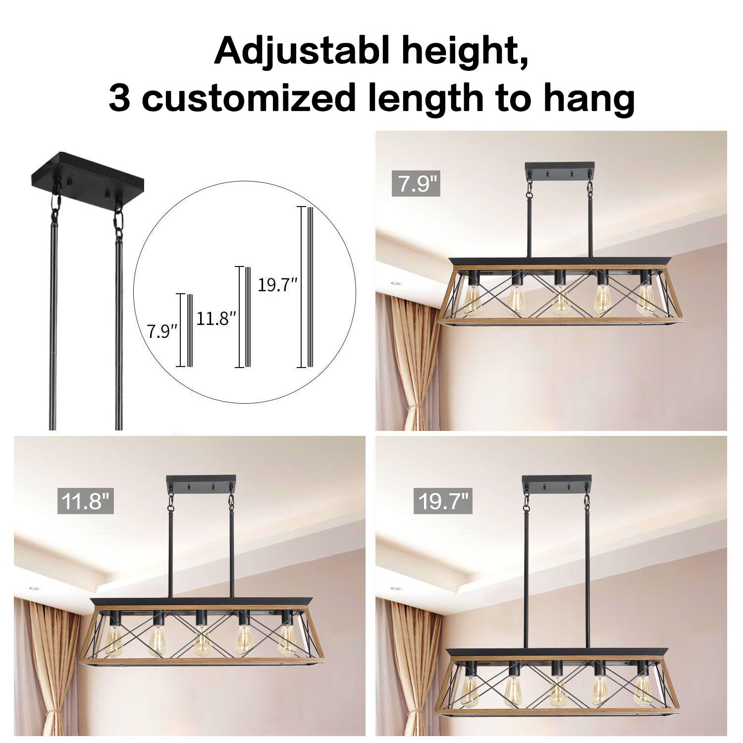 Rectangle Farmhouse Style Chandelier Iron Frame