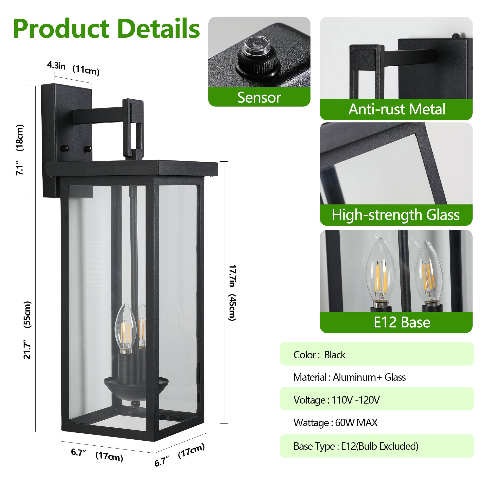 Outdoor Waterproof Porch Lighting Sensing Wall Light