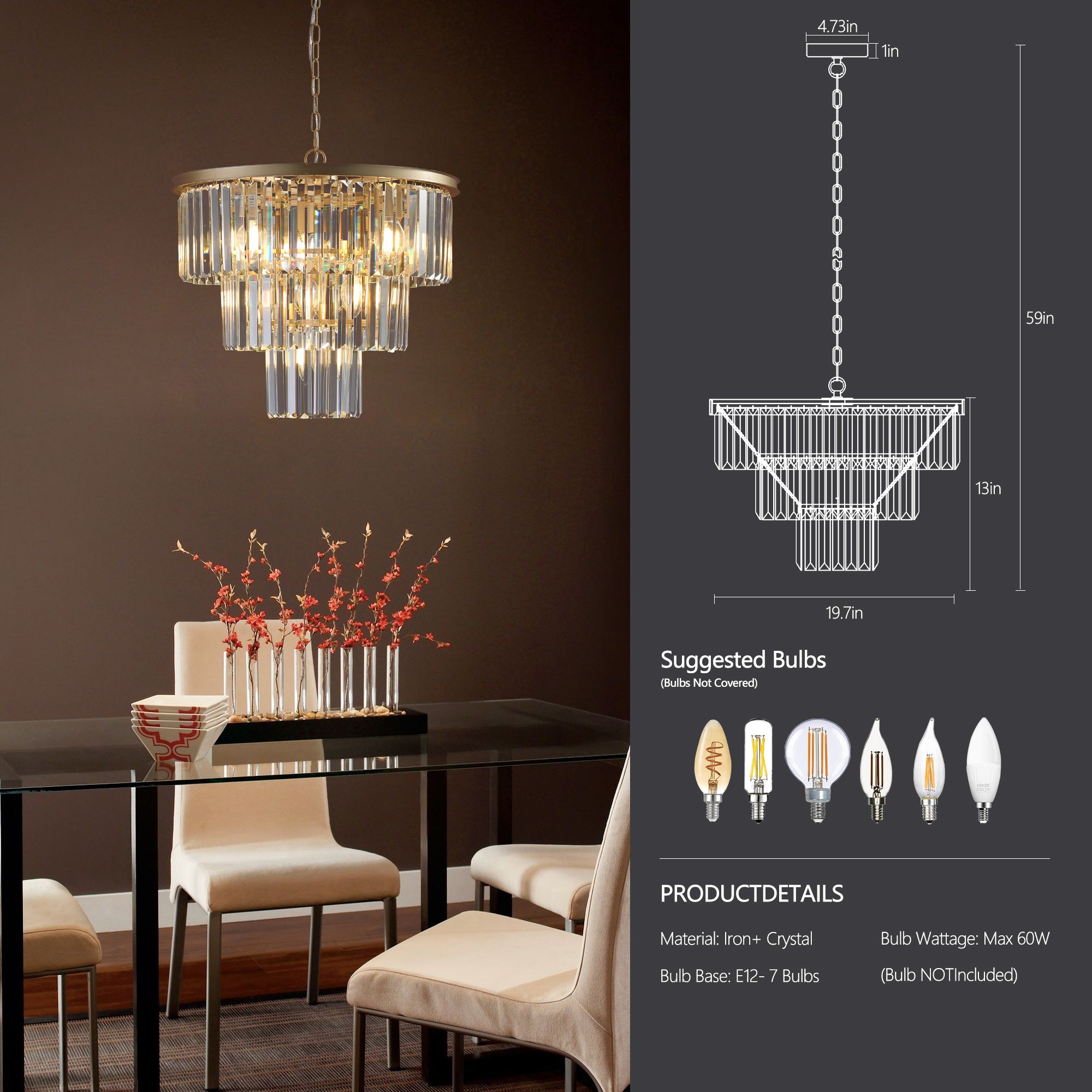 Crystal Chandeliers for Dining Room Lights Fixture
