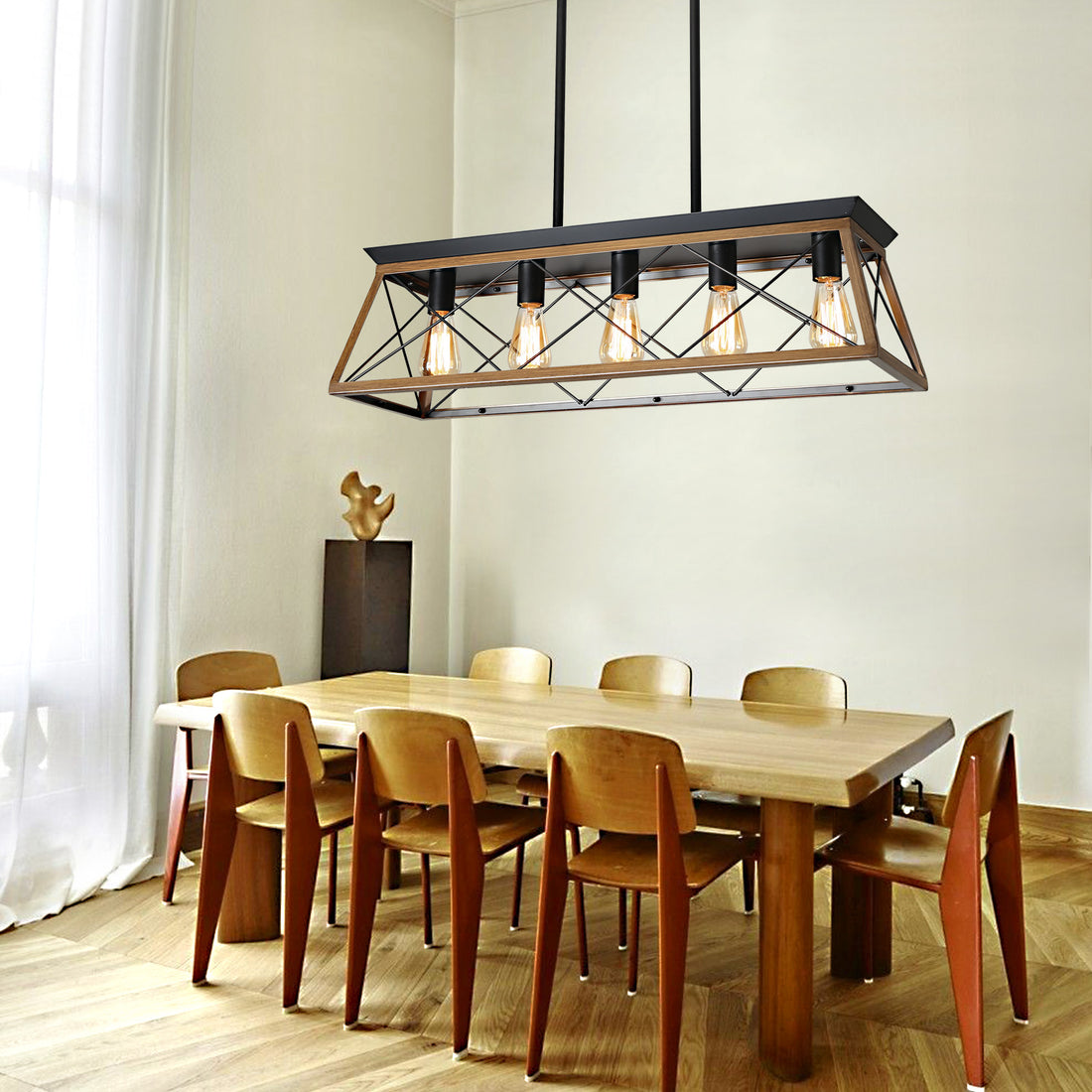 Rectangle Farmhouse Style Chandelier Iron Frame