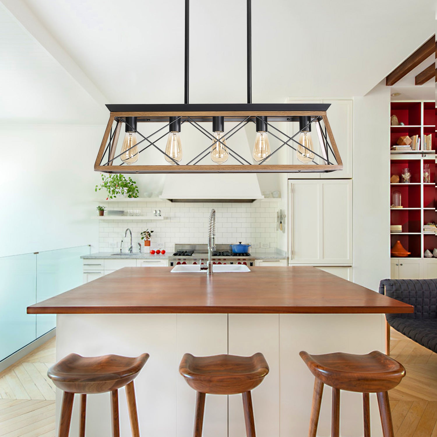 Rectangle Farmhouse Style Chandelier Iron Frame