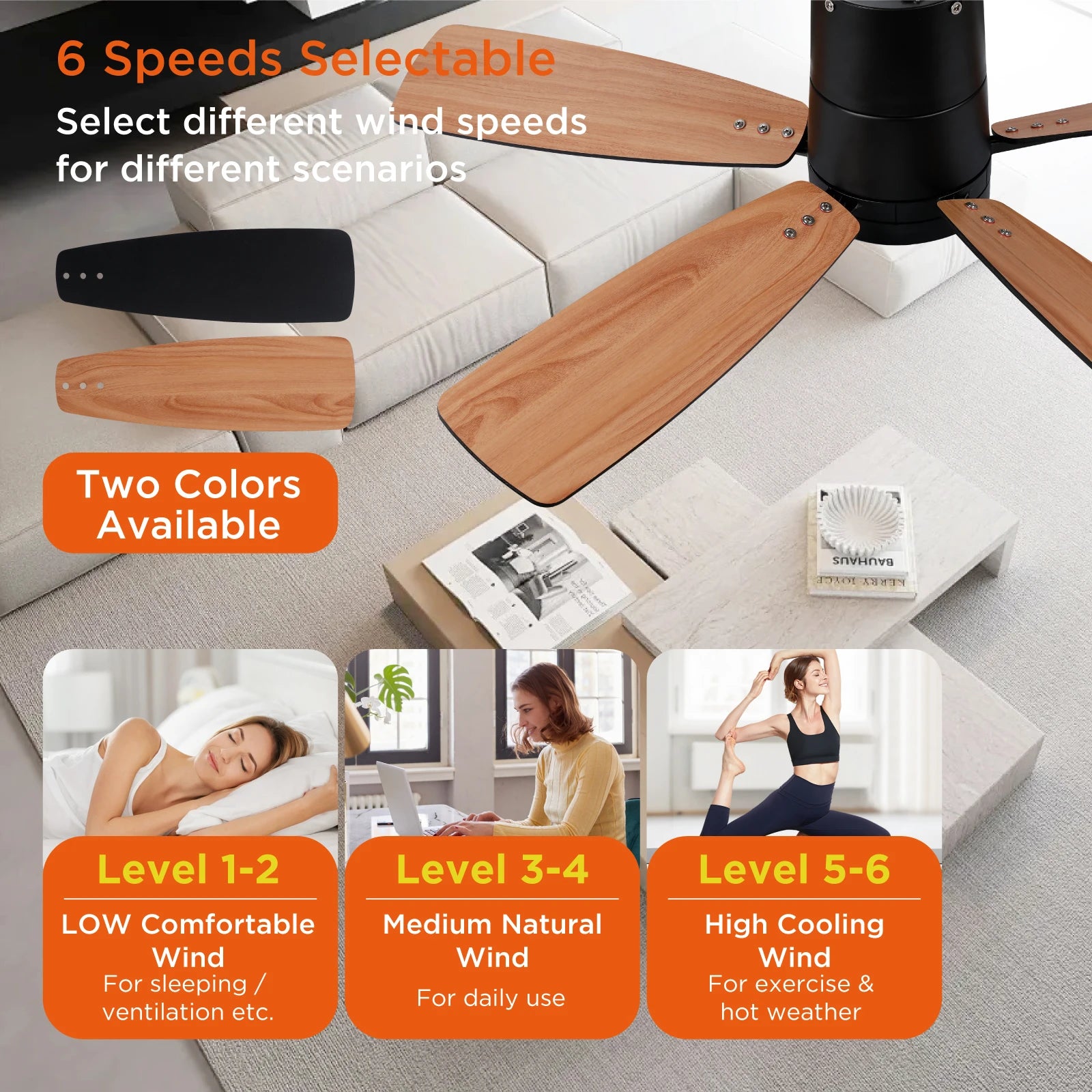 42 Inch 5 Plywood Blades Fan Lighting, 6 Speeds, Stepless 3 CCT