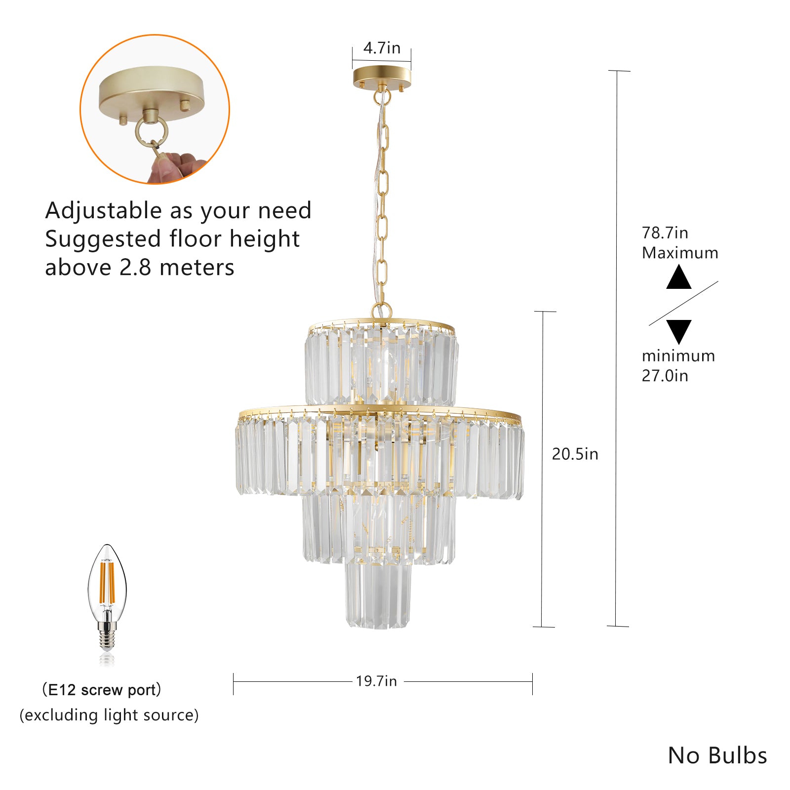 Luxury 4-Tier Crystal Chandelier with Gold Frame