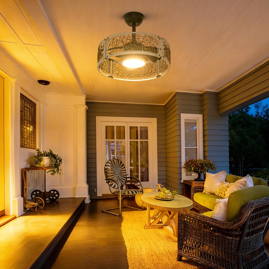 20 Inch 3 Blades LED Cage Dropdown Mount  Ceiling Fan