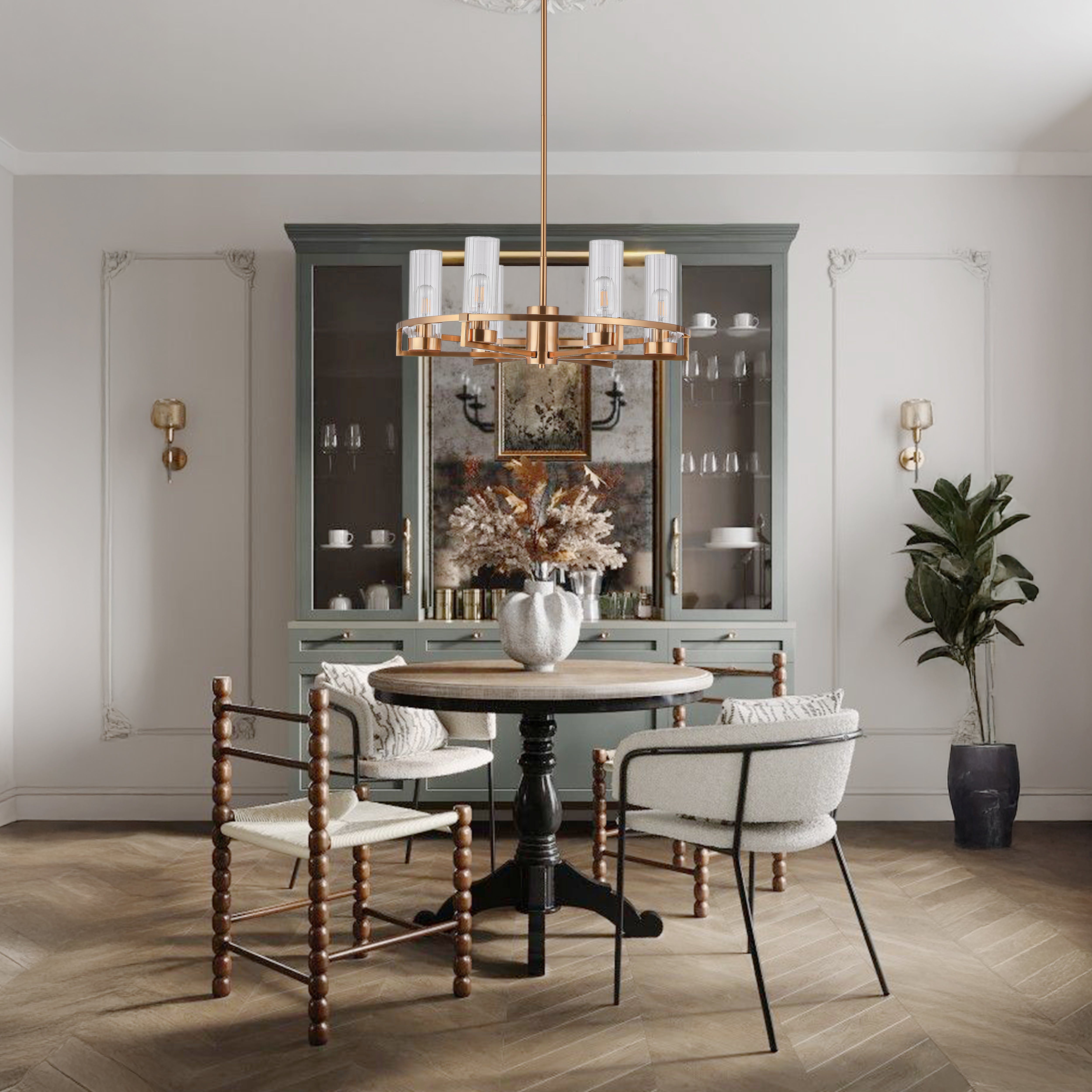 Antique Brass Modern Column Glass Chandeliers