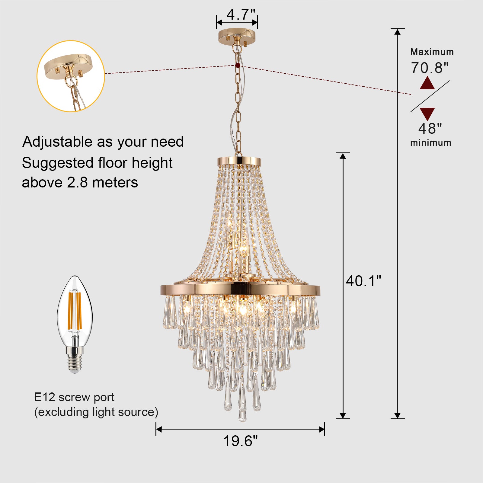 Modern Hanging K9 Crystal Chandelier Light Fixture