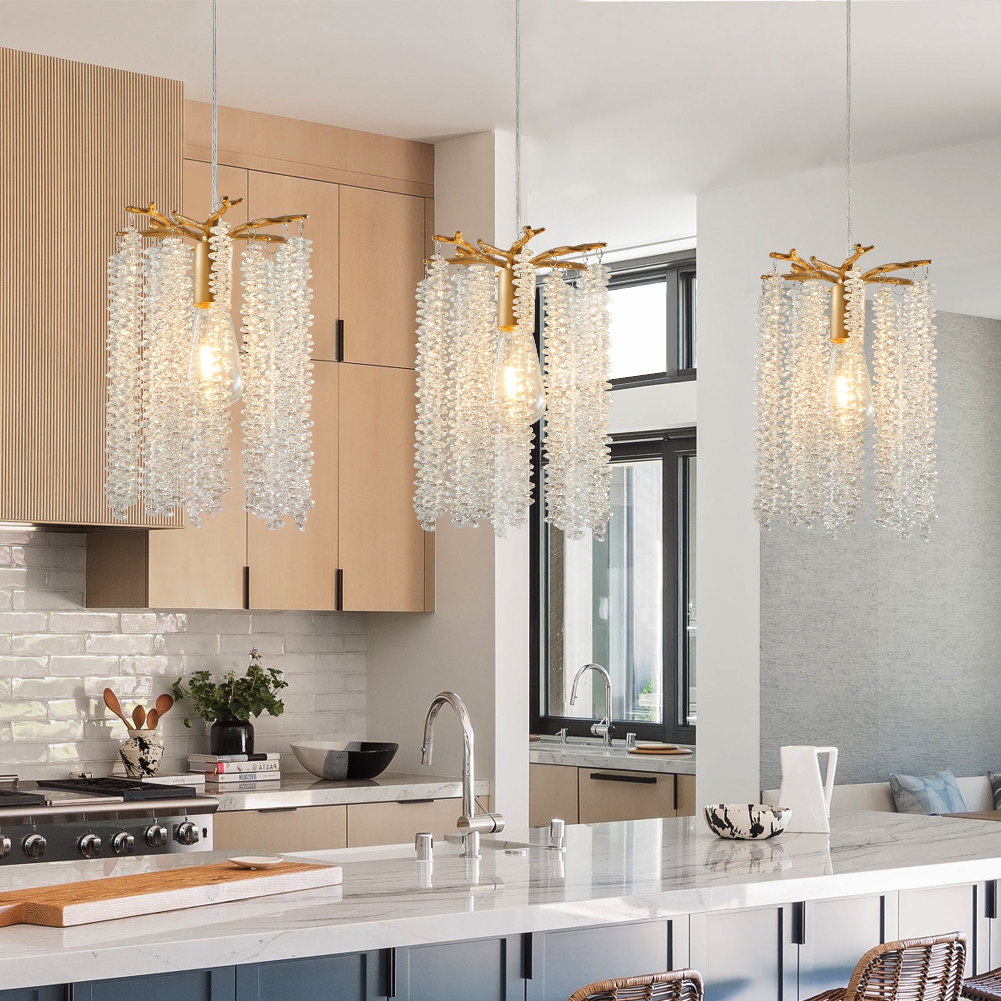 3 Pack Crystal Waterfall Design Pendant Lights