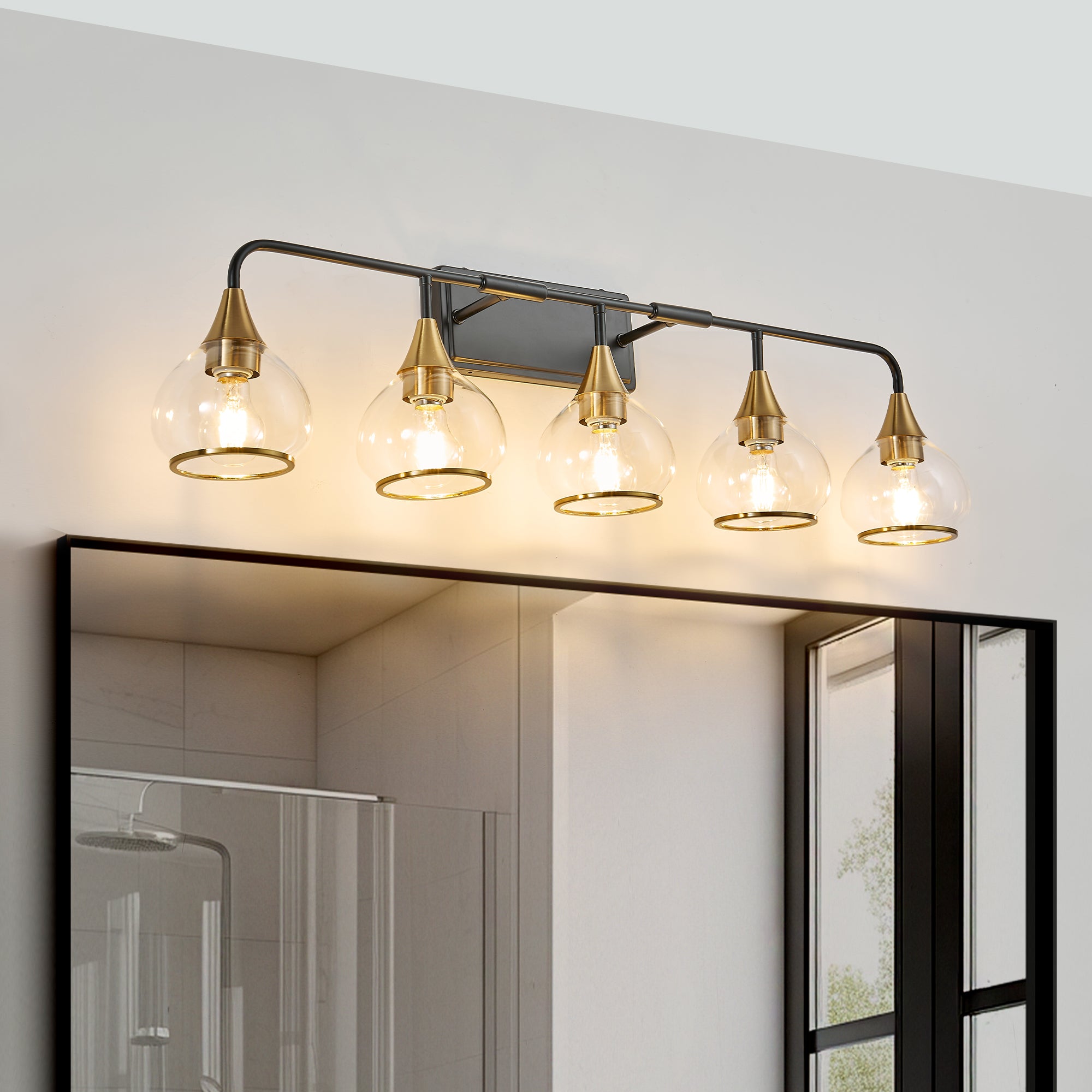 Black and Gold Bathroom Vanity Light Glass Shade