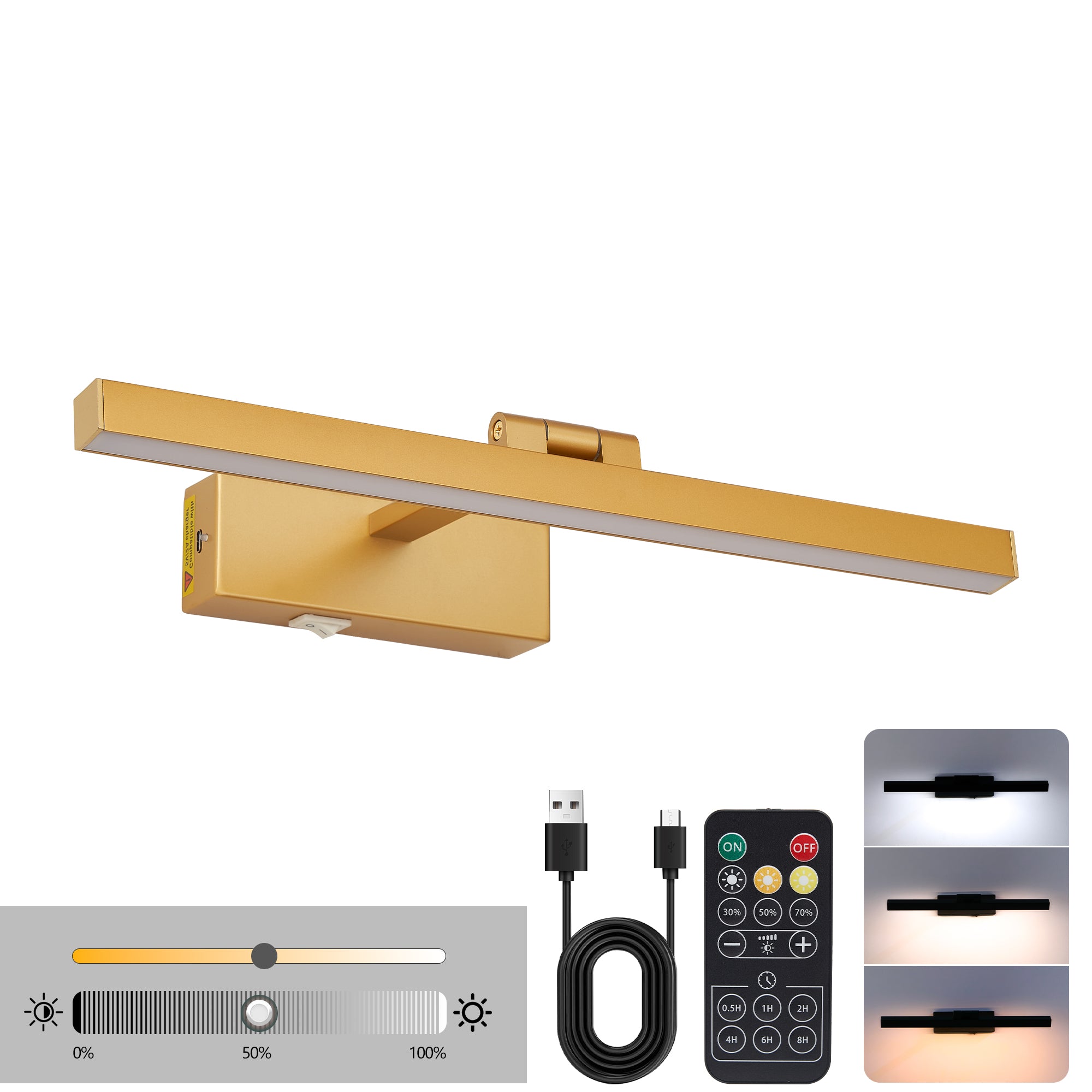 Rechargable Wall Lights Rotatable Sconce with Remote Control