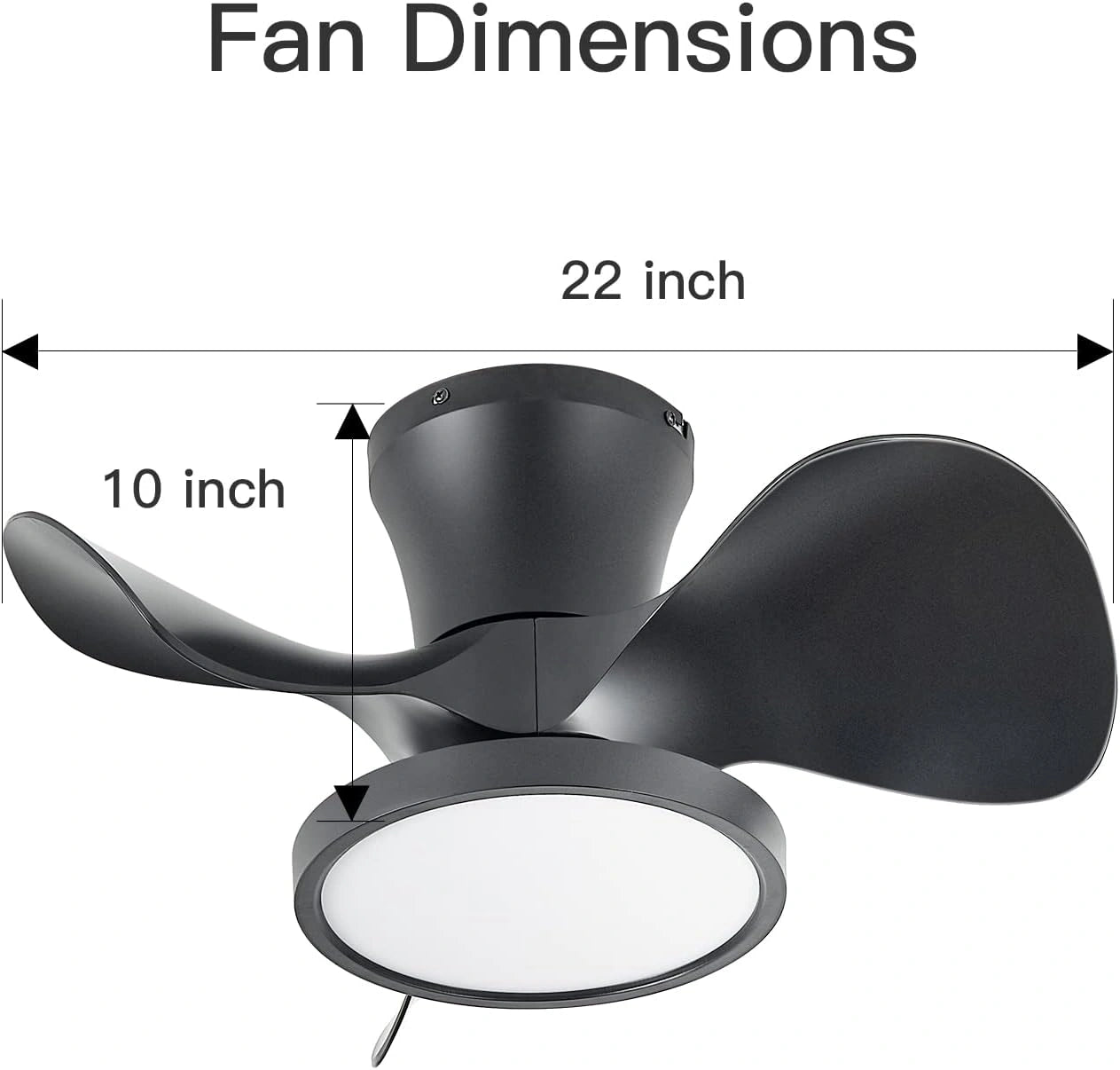 22 Inch Small LED Ceiling Fan, 6 Speeds Remote Control