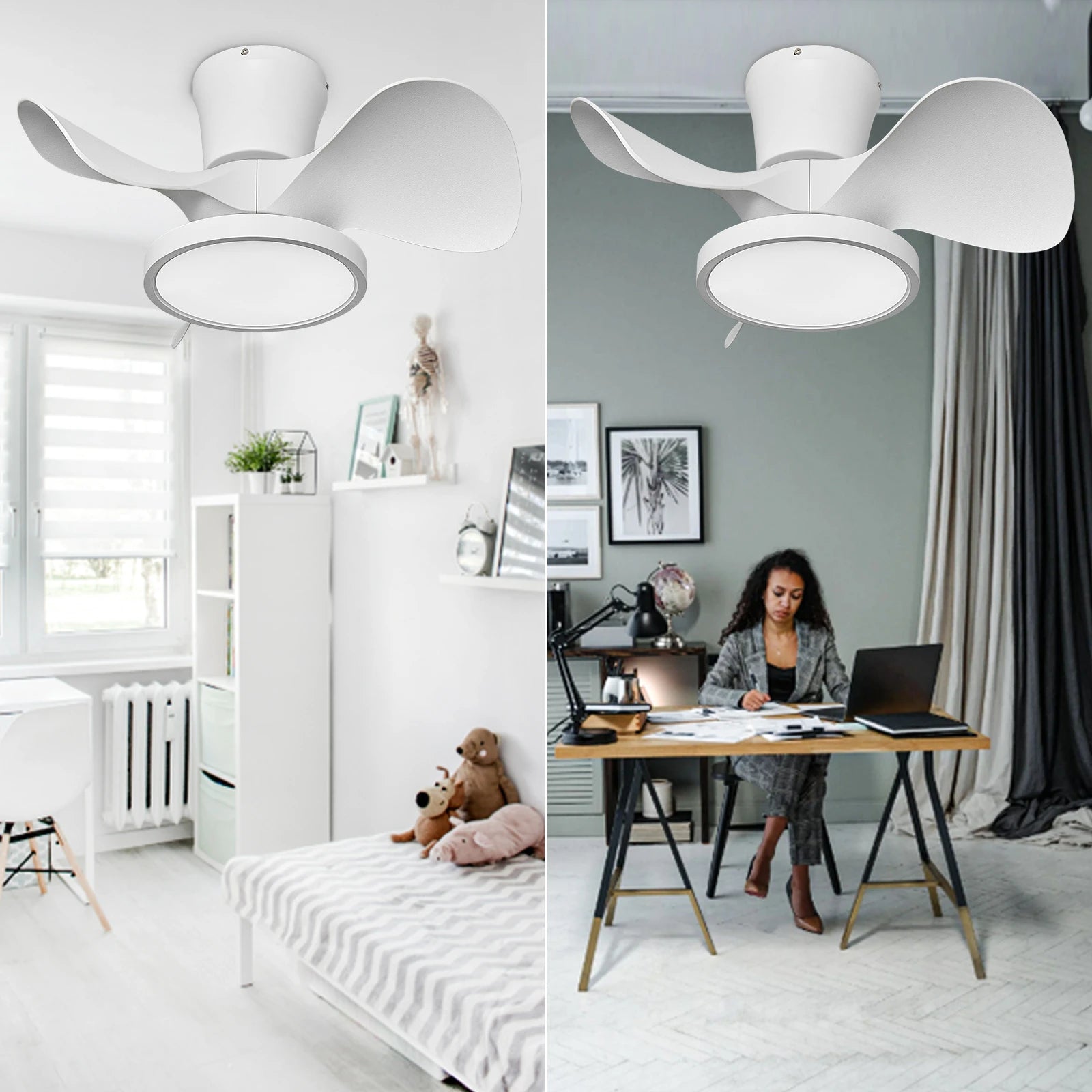 22 Inch Small LED Ceiling Fan, Reversible DC Motor for Bedroom