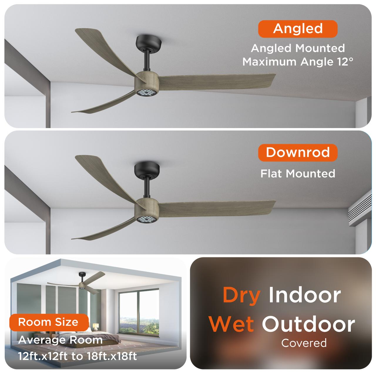 I3 52 Inch Downrod LED Fan Lighting, ABS Blades