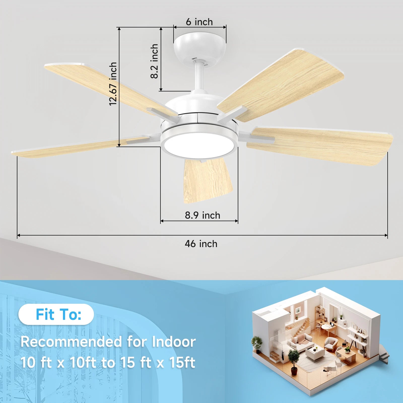 T5 46" Downrod LED Ceiling Fan with Back Light