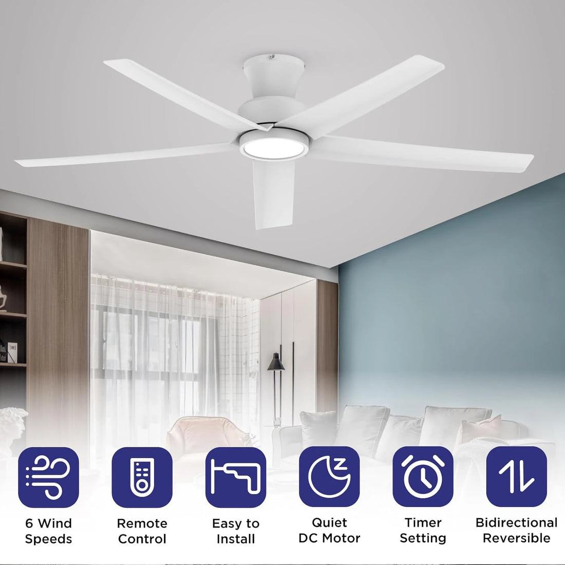 W5 52" Dimmable Ceiling Fan Light with DC Motor