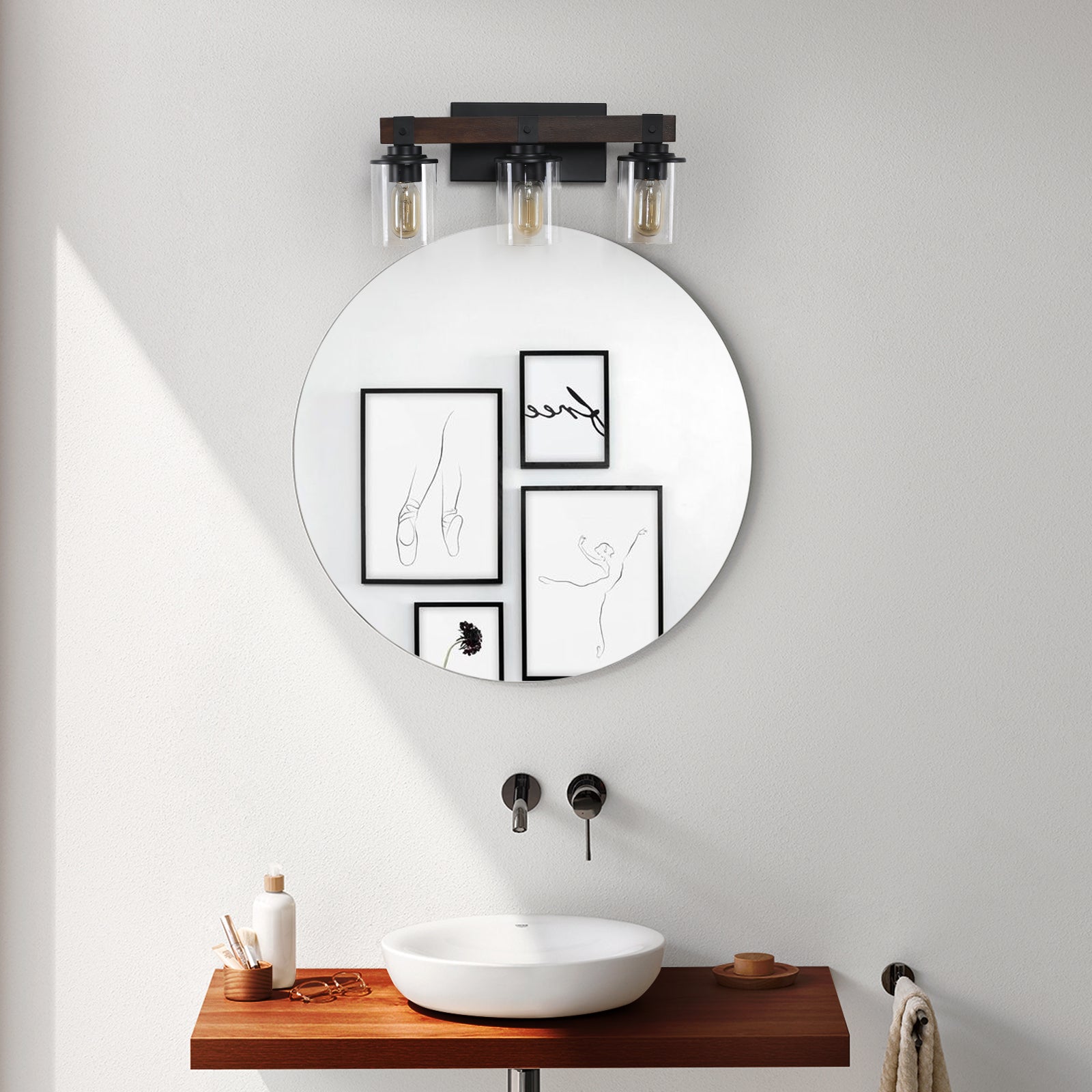 Farmhouse Bathroom Wood Wall Light