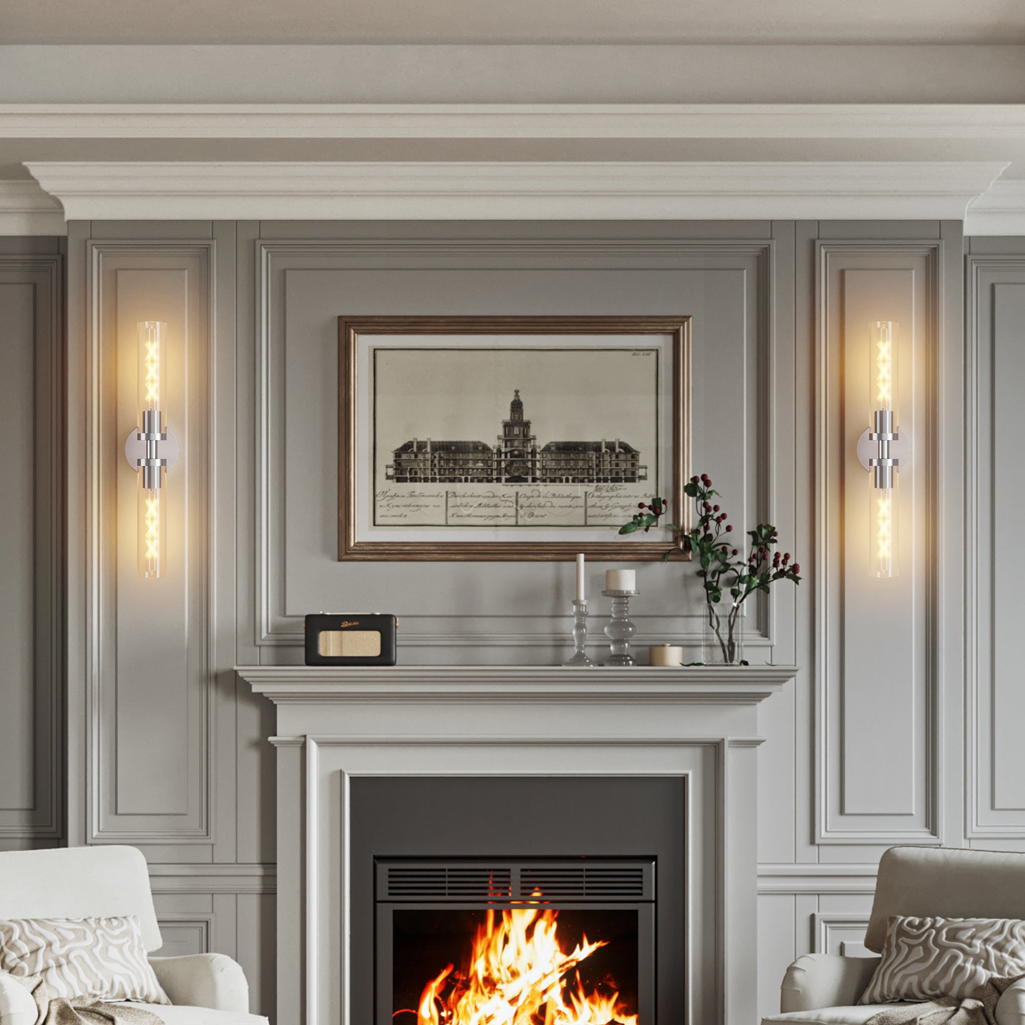 2 Set Modern Wall Sconce with Clear Glass