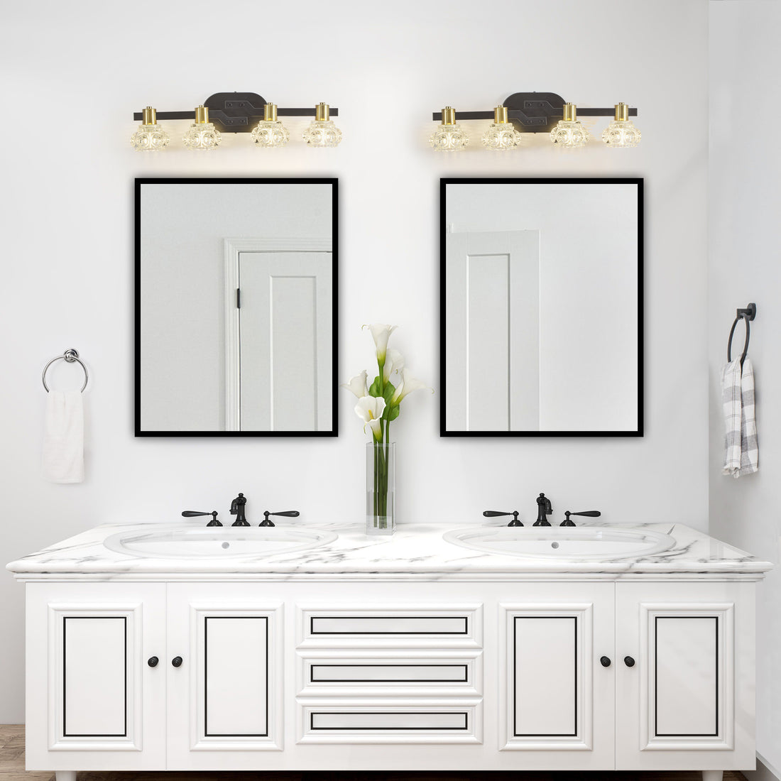 Vintage 4-Light Wall Sconce with Clear Crystal Shades