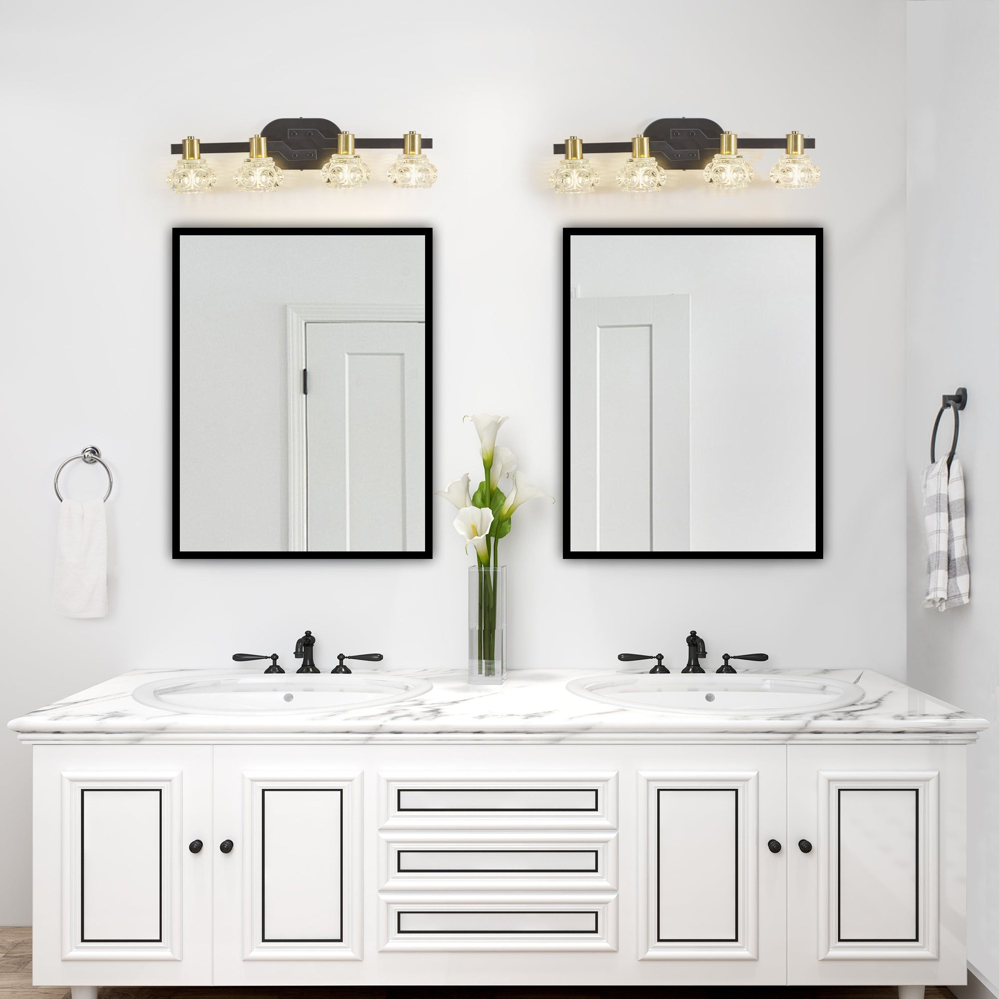 Vintage 4-Light Wall Sconce with Clear Crystal Shades